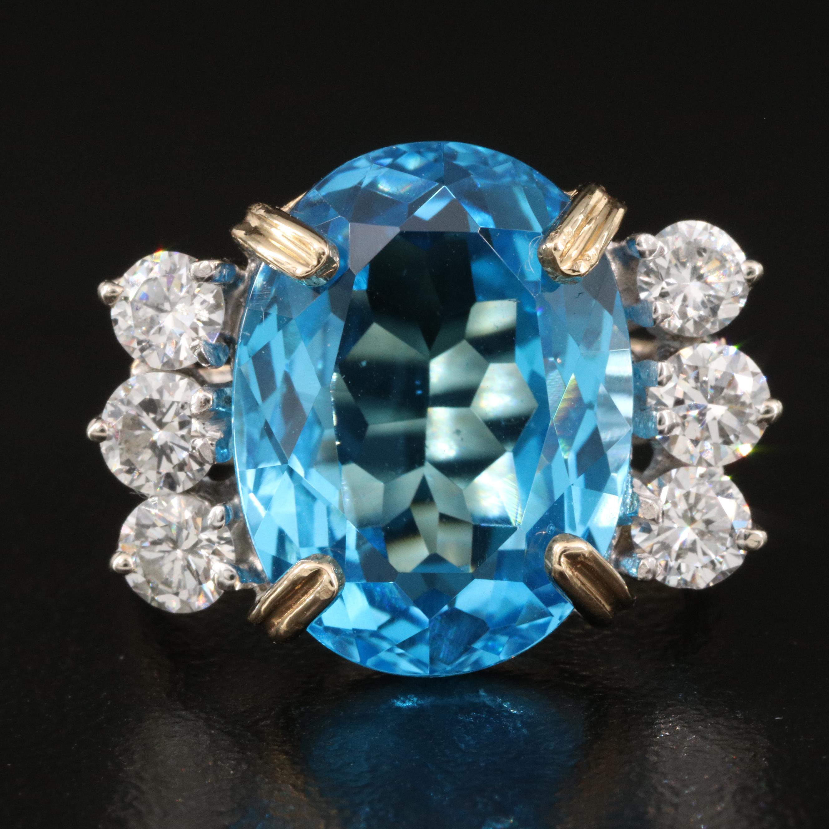 14K Swiss Blue Topaz and Diamond Ring