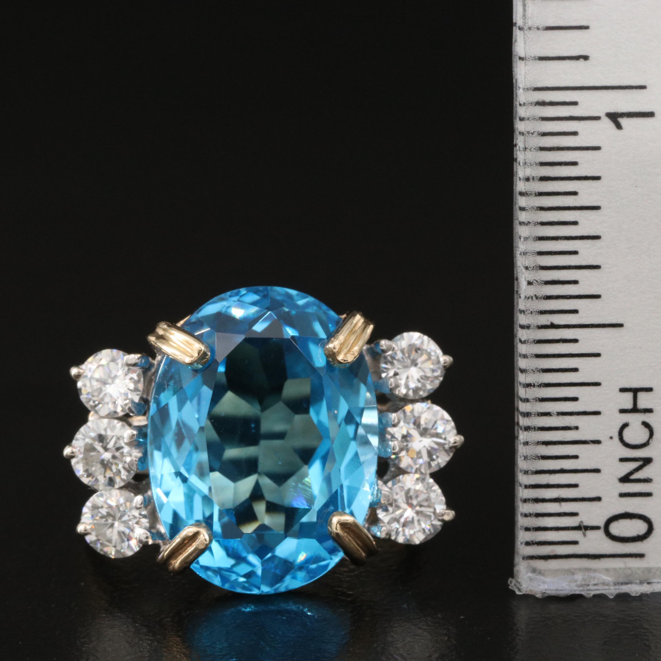 14K Swiss Blue Topaz and Diamond Ring