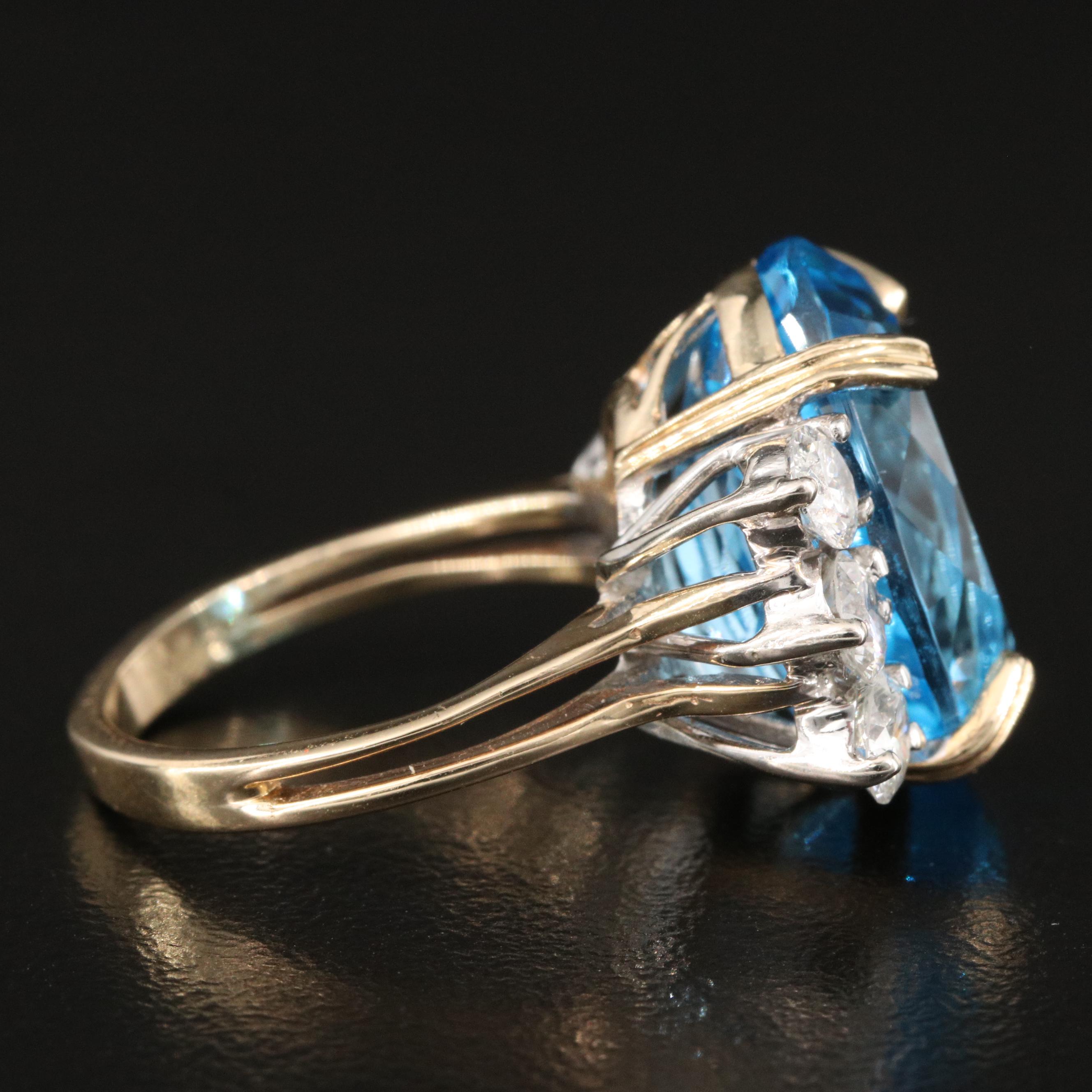 14K Swiss Blue Topaz and Diamond Ring