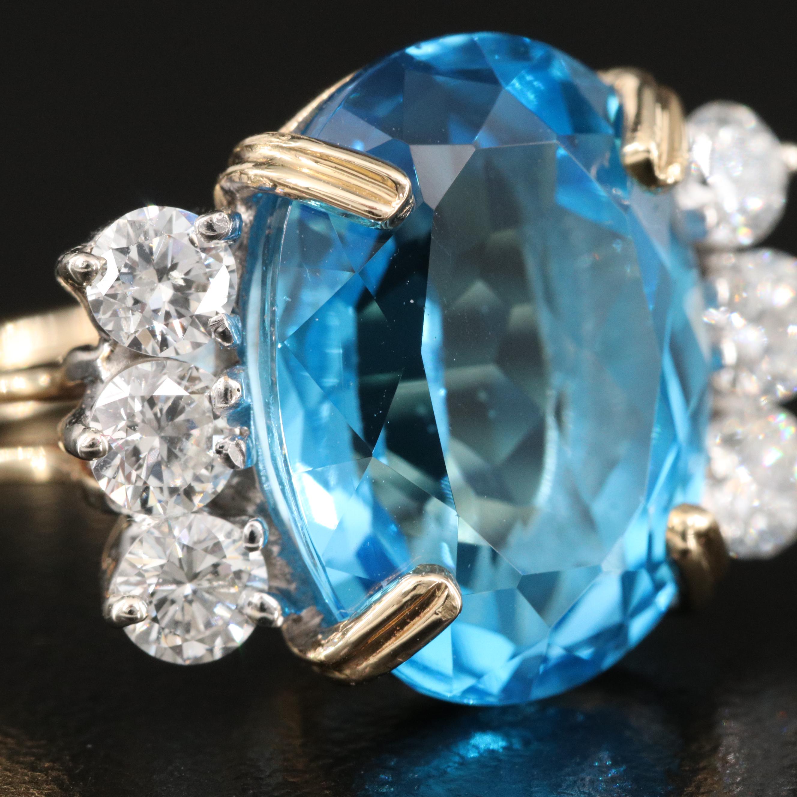 14K Swiss Blue Topaz and Diamond Ring