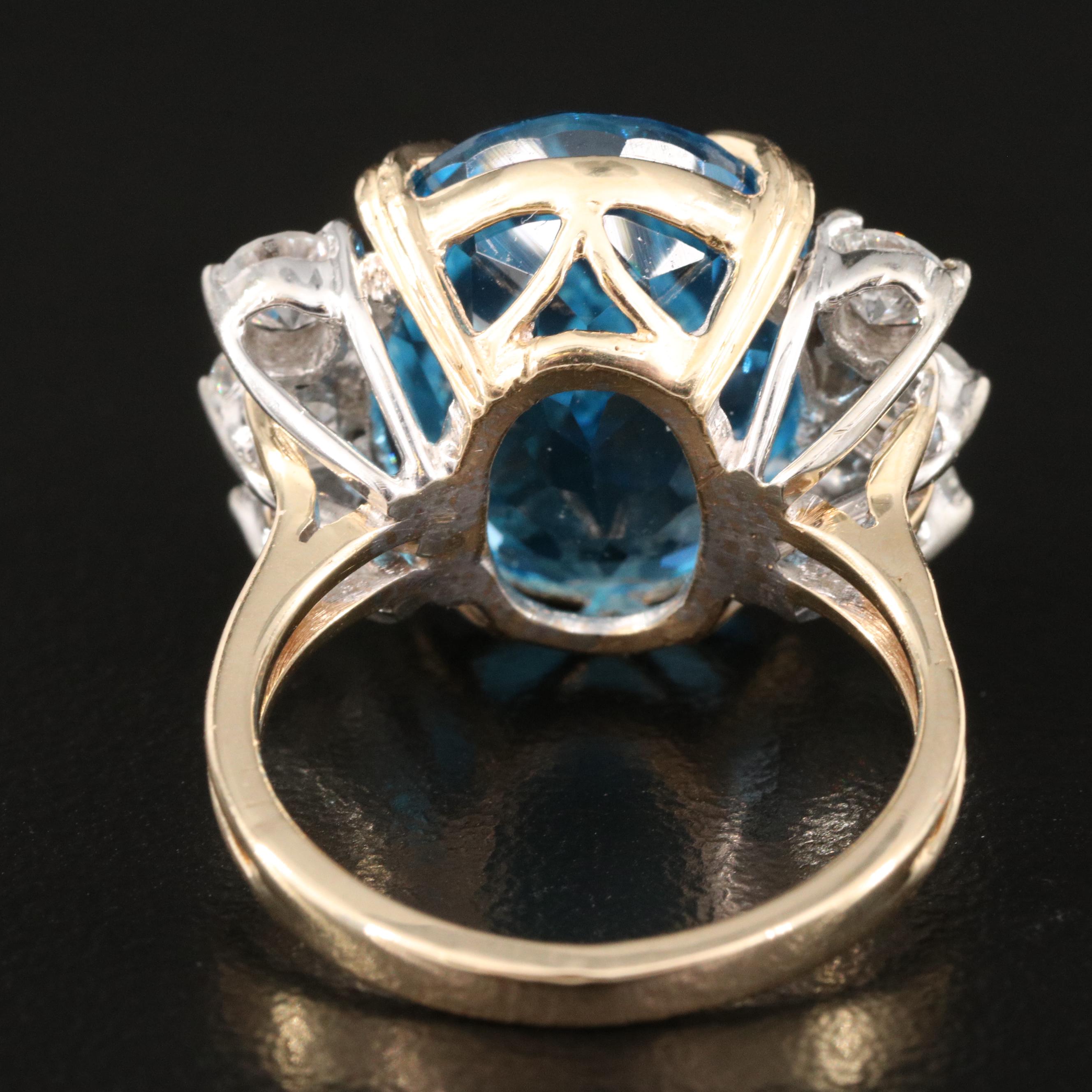 14K Swiss Blue Topaz and Diamond Ring