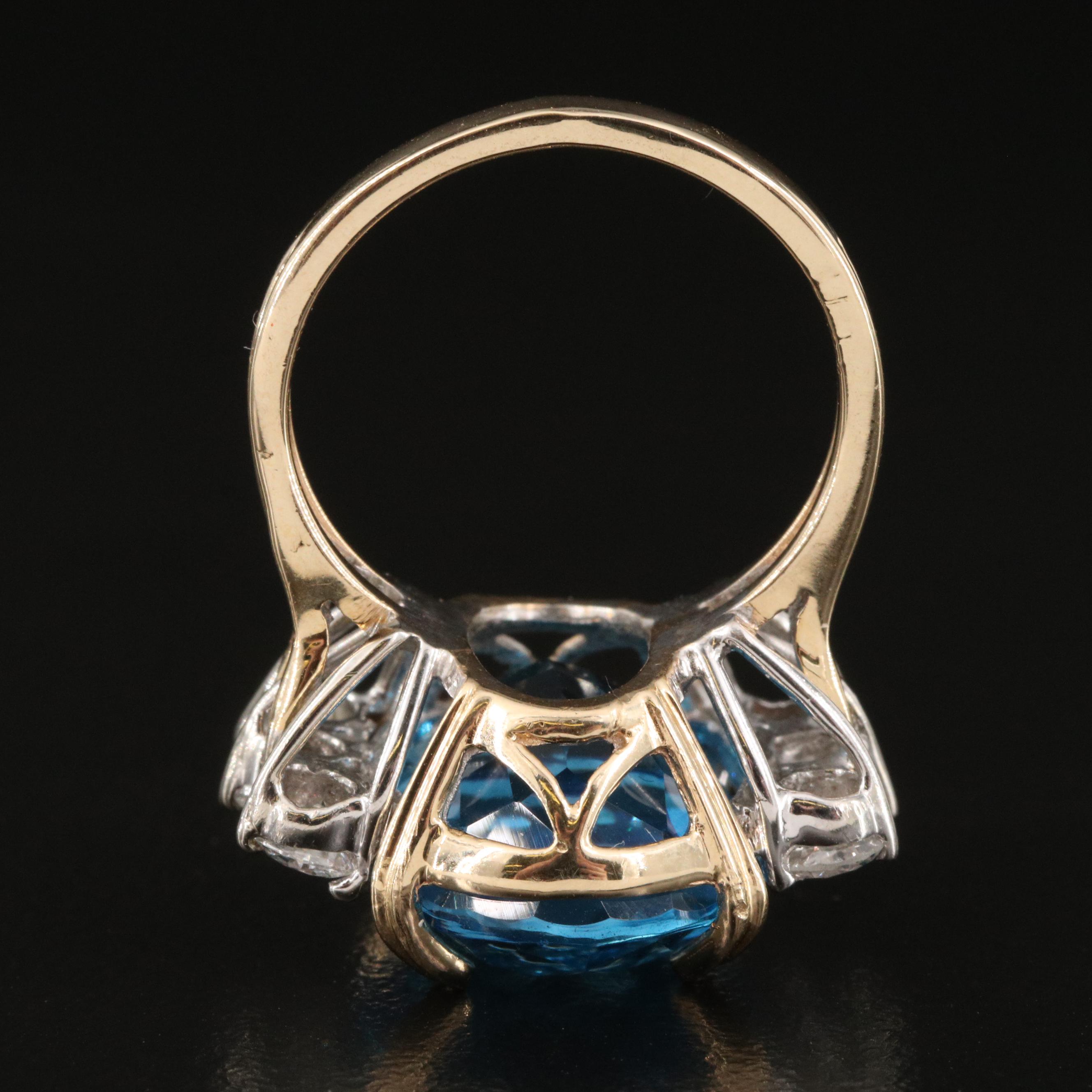 14K Swiss Blue Topaz and Diamond Ring