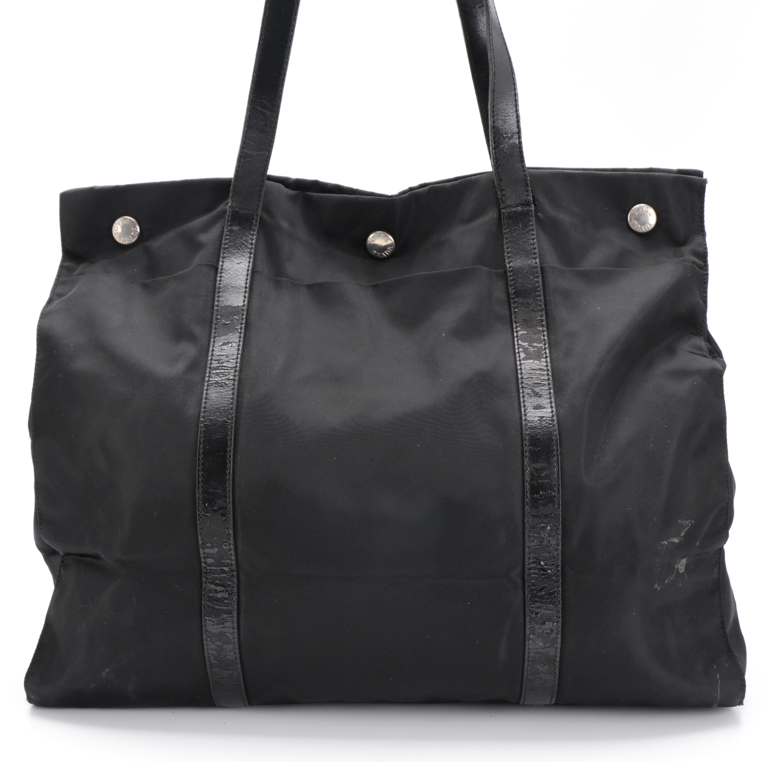 Prada Shoulder Tote in Nylon Twill with Leather Trim