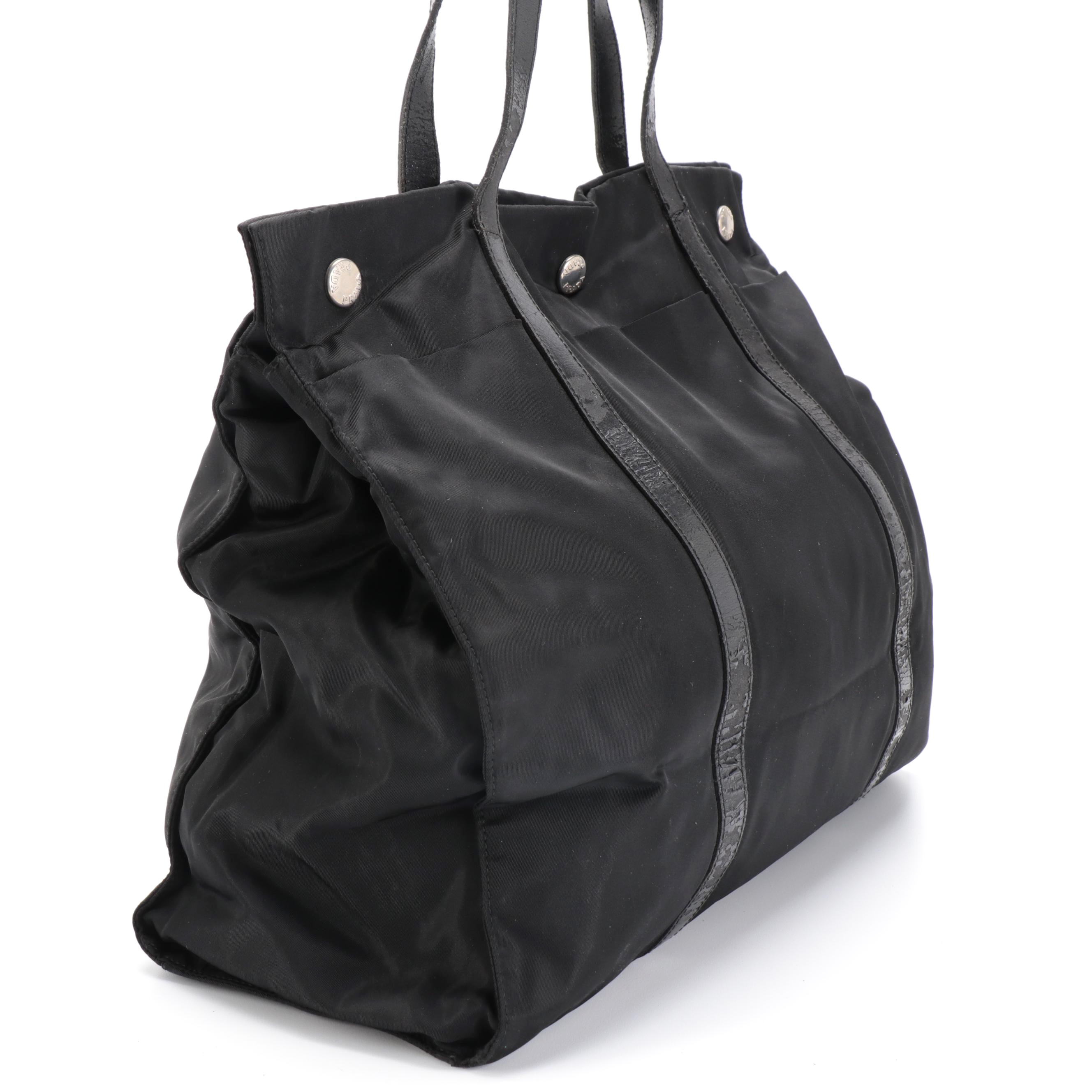 Prada Shoulder Tote in Nylon Twill with Leather Trim