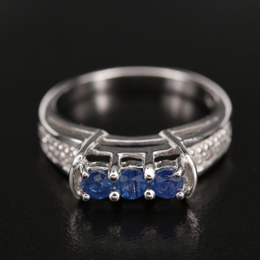 Sterling Sapphire Ring with Topaz Shoulders
