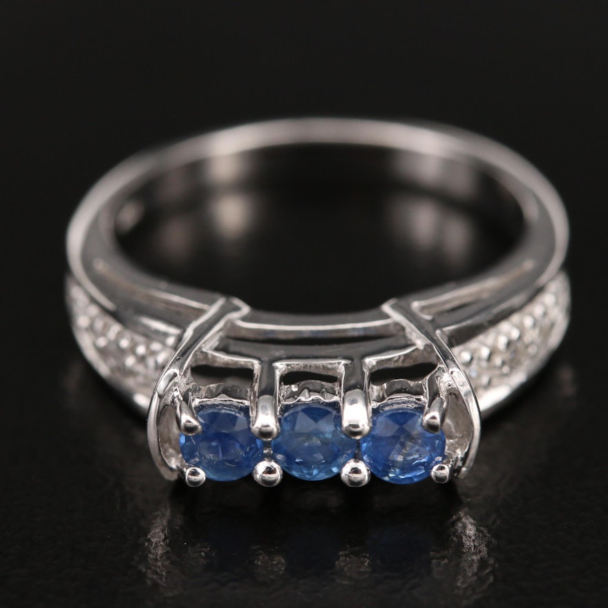 Sterling Sapphire Ring with Zircon Shoulders