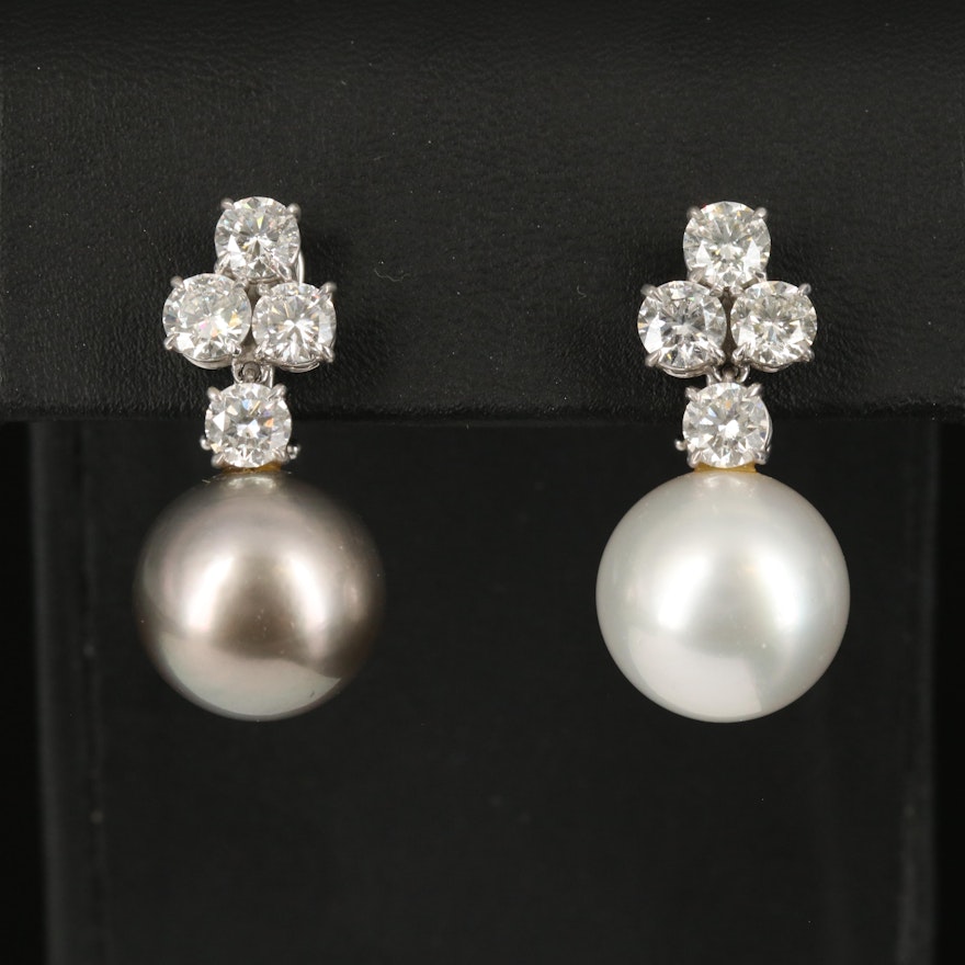 18K 15.00 MM - 15.10 MM Pearl and 4.27 CTW Diamond Drop Earrings