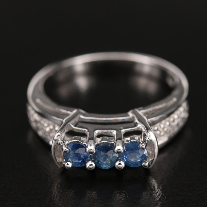 Sterling Sapphire Ring with Zircon Shoulders