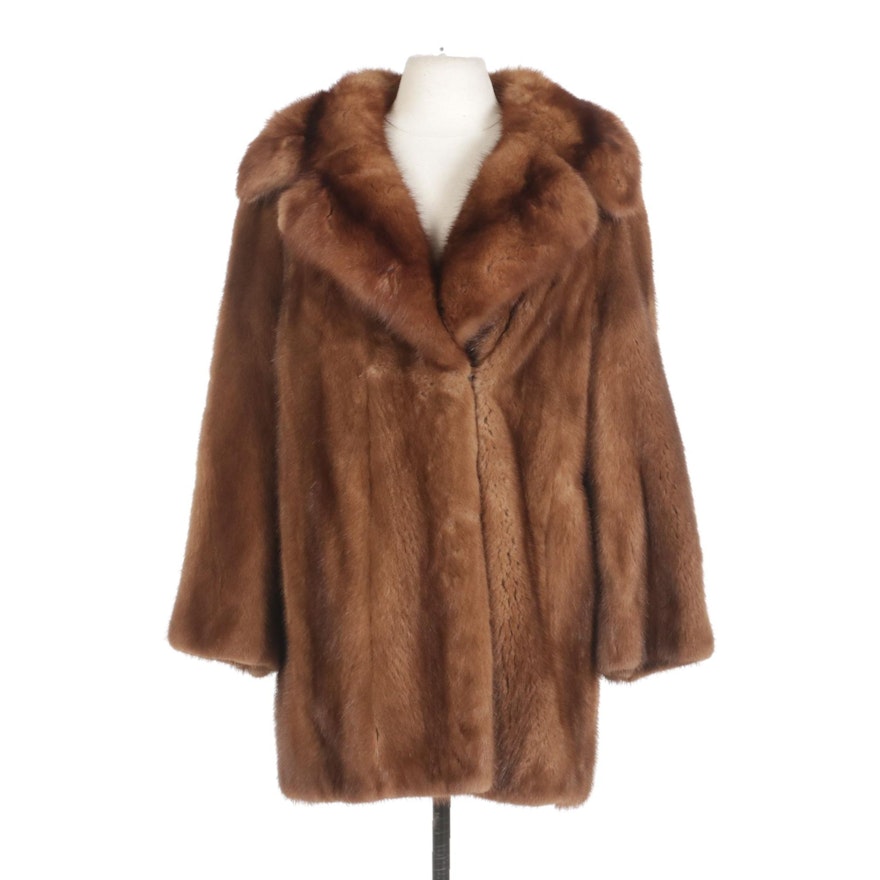 Chestnut Mink and Sable Fur Stroller Coat with Wide Notched Collar