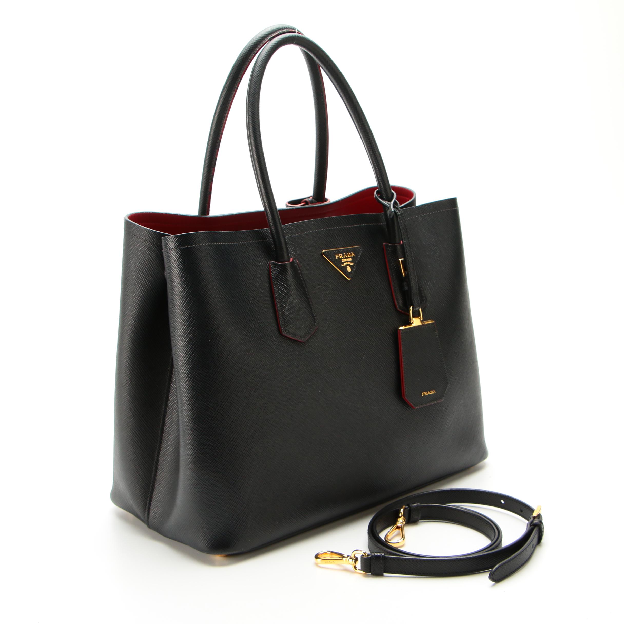 Prada Large Double Bag in Black Saffiano Leather