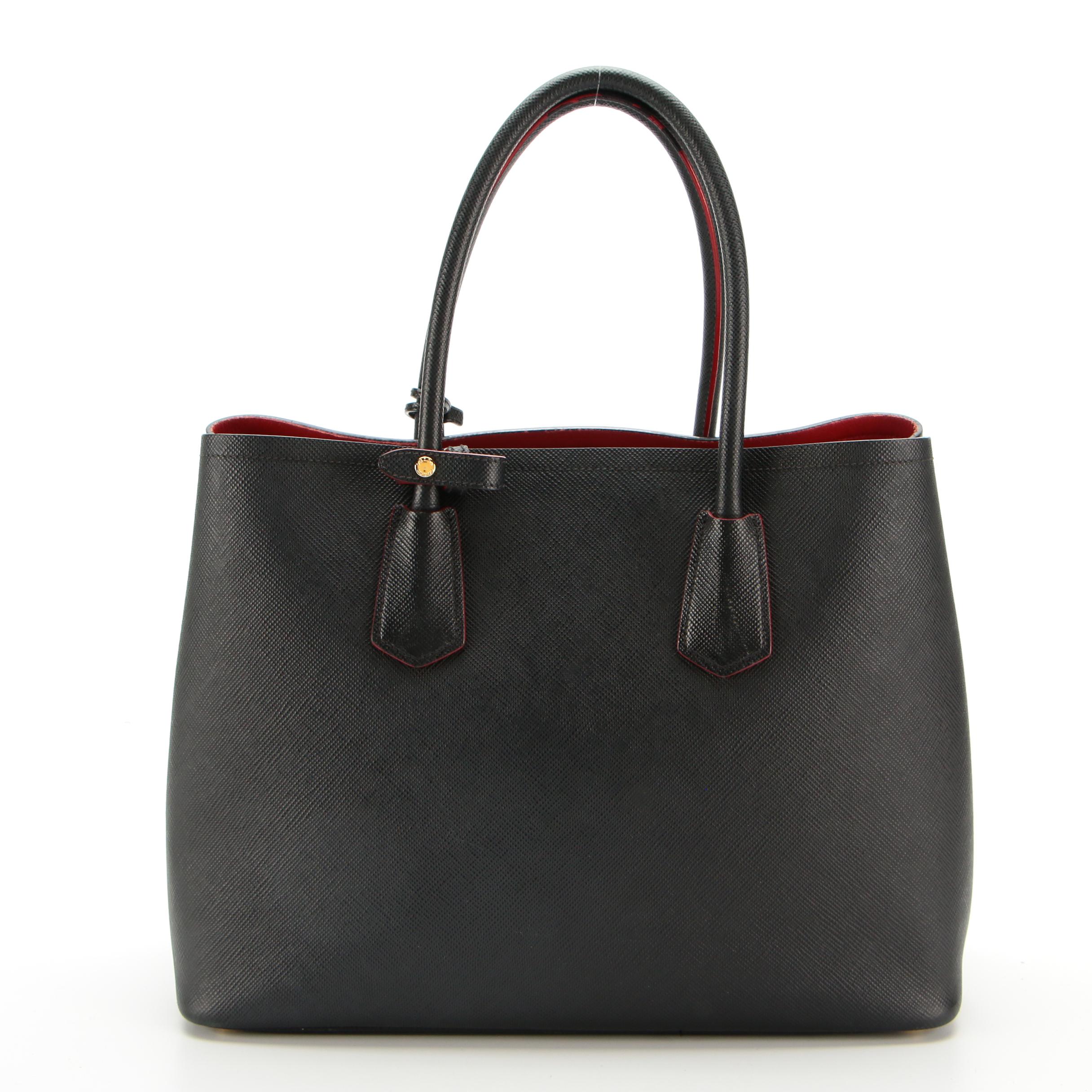Prada Large Double Bag in Black Saffiano Leather