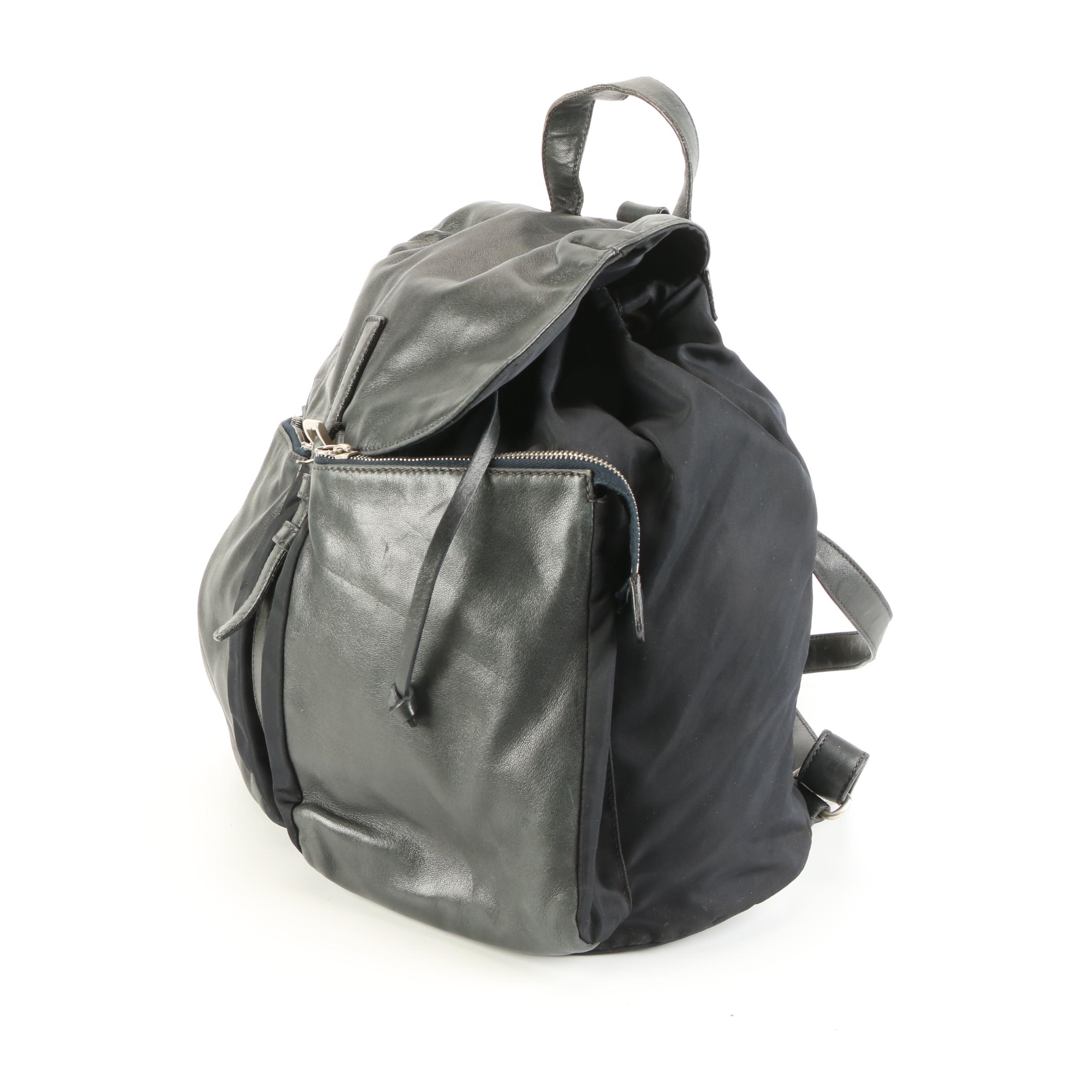 Prada Double Pocket Backpack Bag B8491 in Nylon and Leather