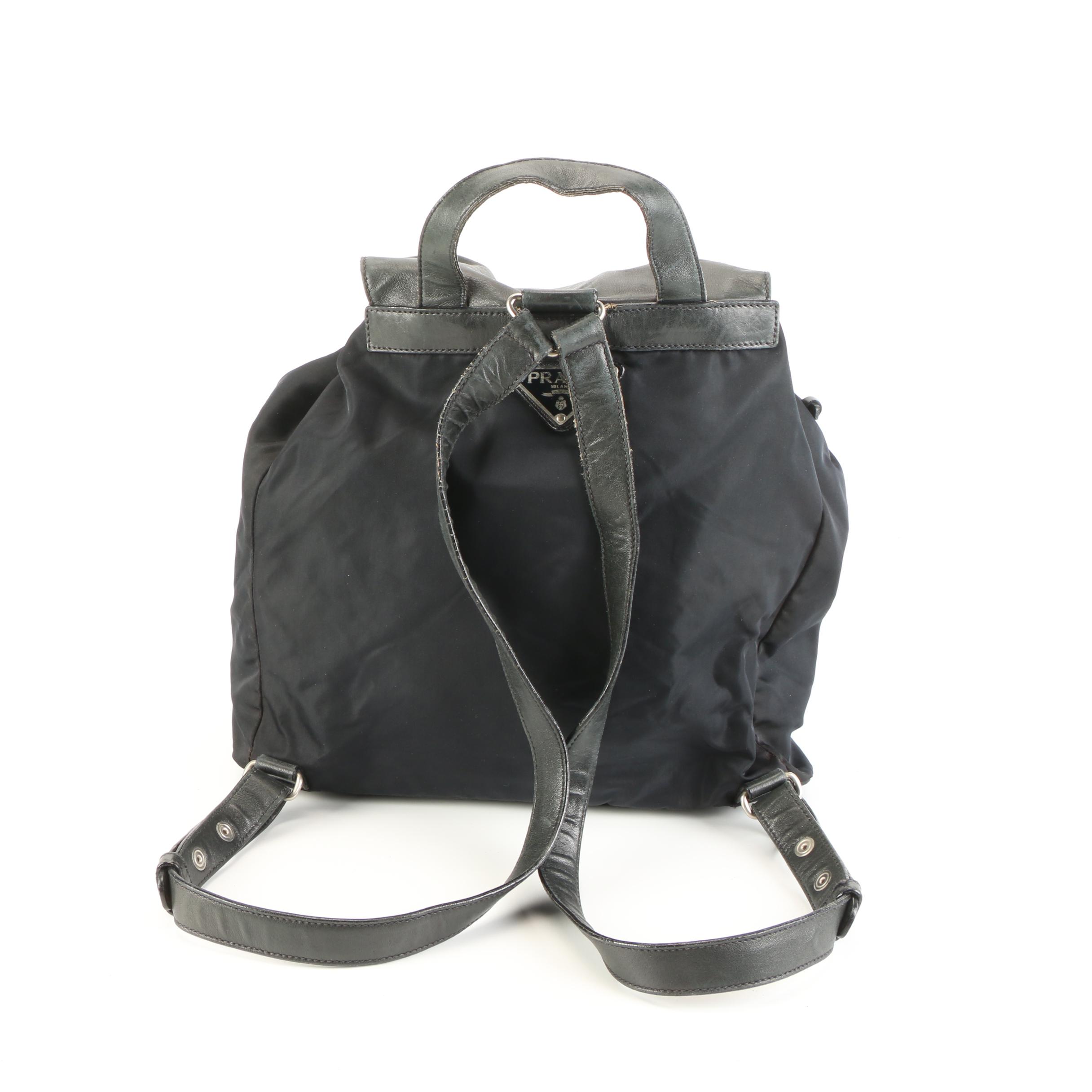 Prada Double Pocket Backpack Bag B8491 in Nylon and Leather