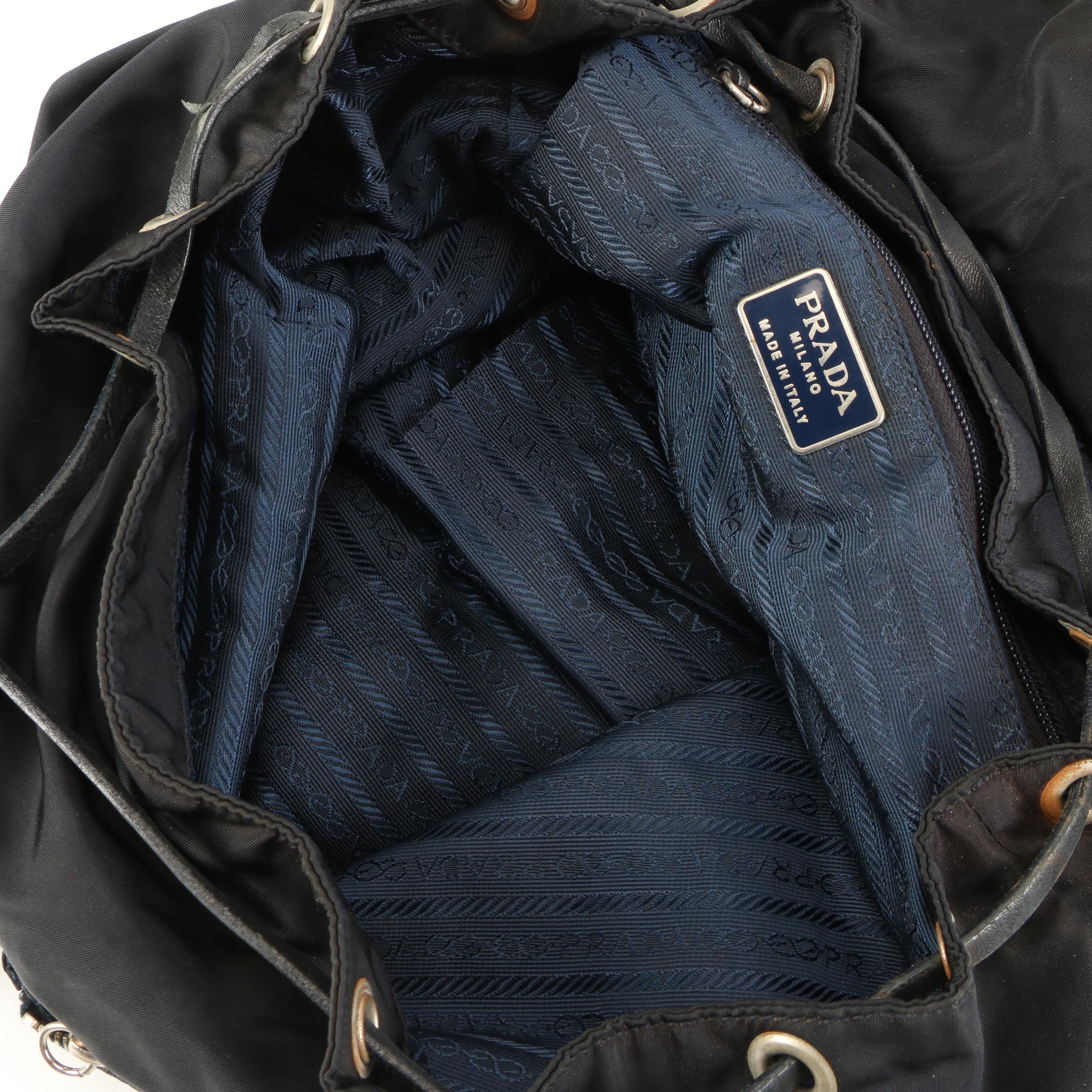 Prada Double Pocket Backpack Bag B8491 in Nylon and Leather