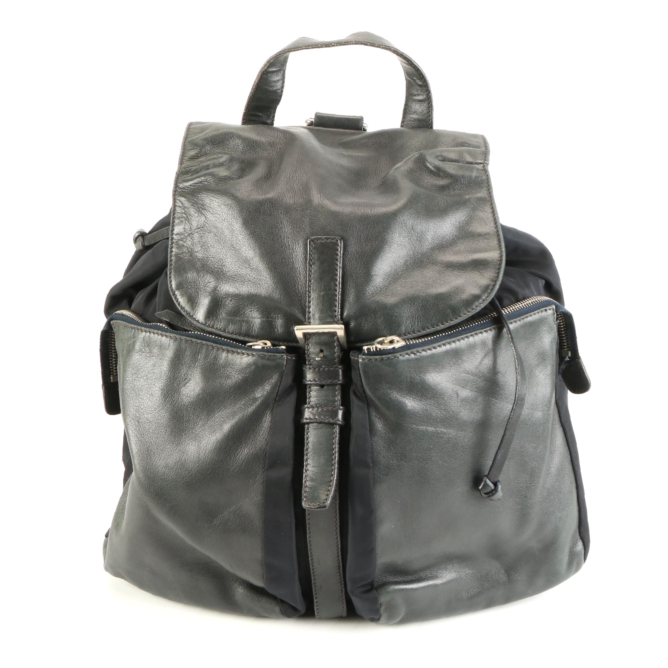 Prada Double Pocket Backpack Bag B8491 in Nylon and Leather