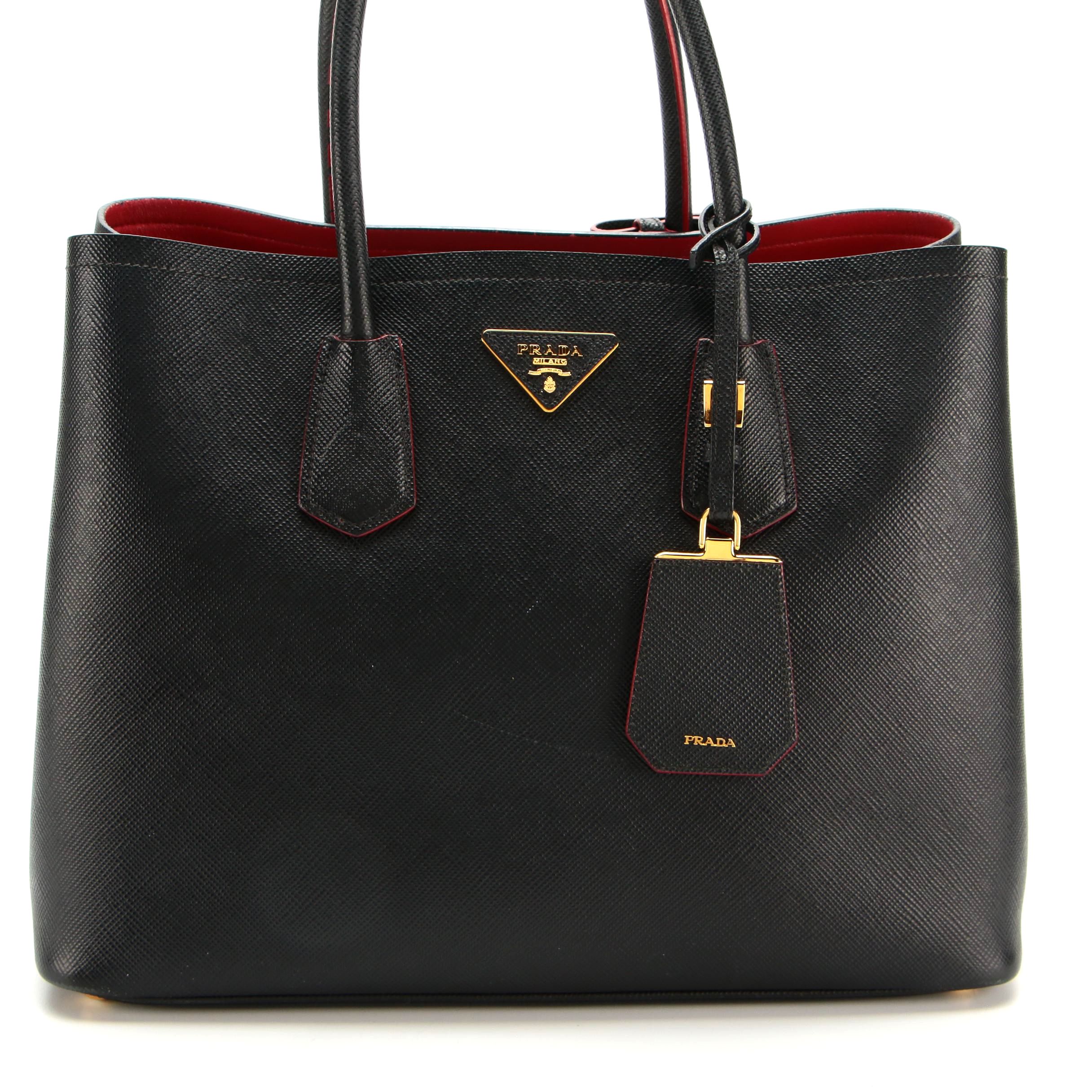 Prada Large Double Bag in Black Saffiano Leather