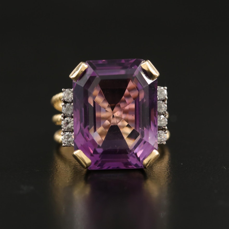 18K 19.50 CT Amethyst and Diamond Twisted Rope Ring