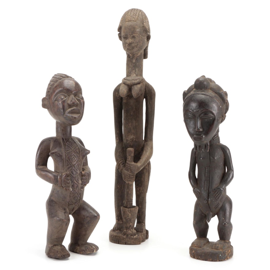 Baule Style Carved Wood Figure With More African Sculptures