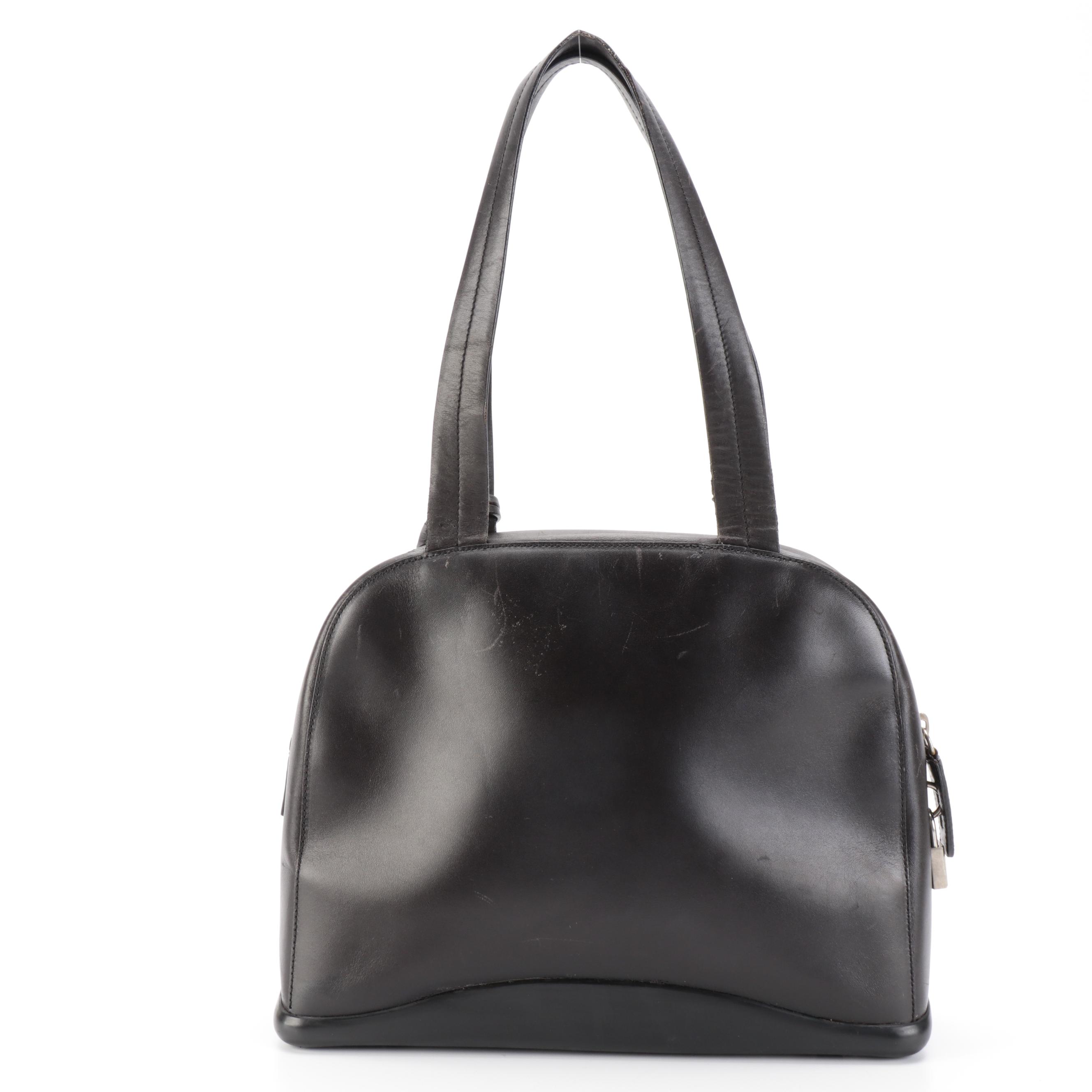 Prada Top Handle Bag in Vitello and Gomma Ebano Leather With Padlock and Key