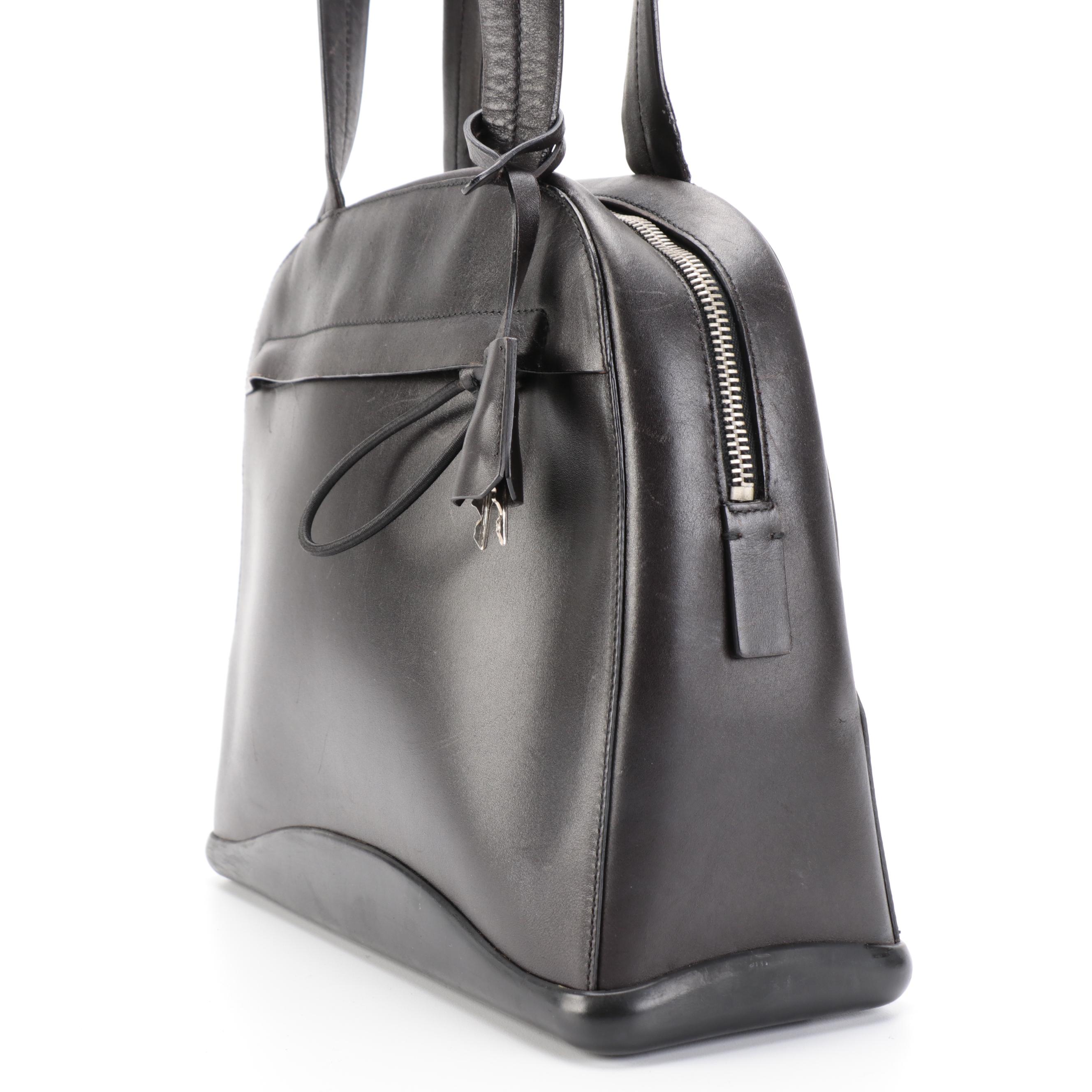 Prada Top Handle Bag in Vitello and Gomma Ebano Leather With Padlock and Key