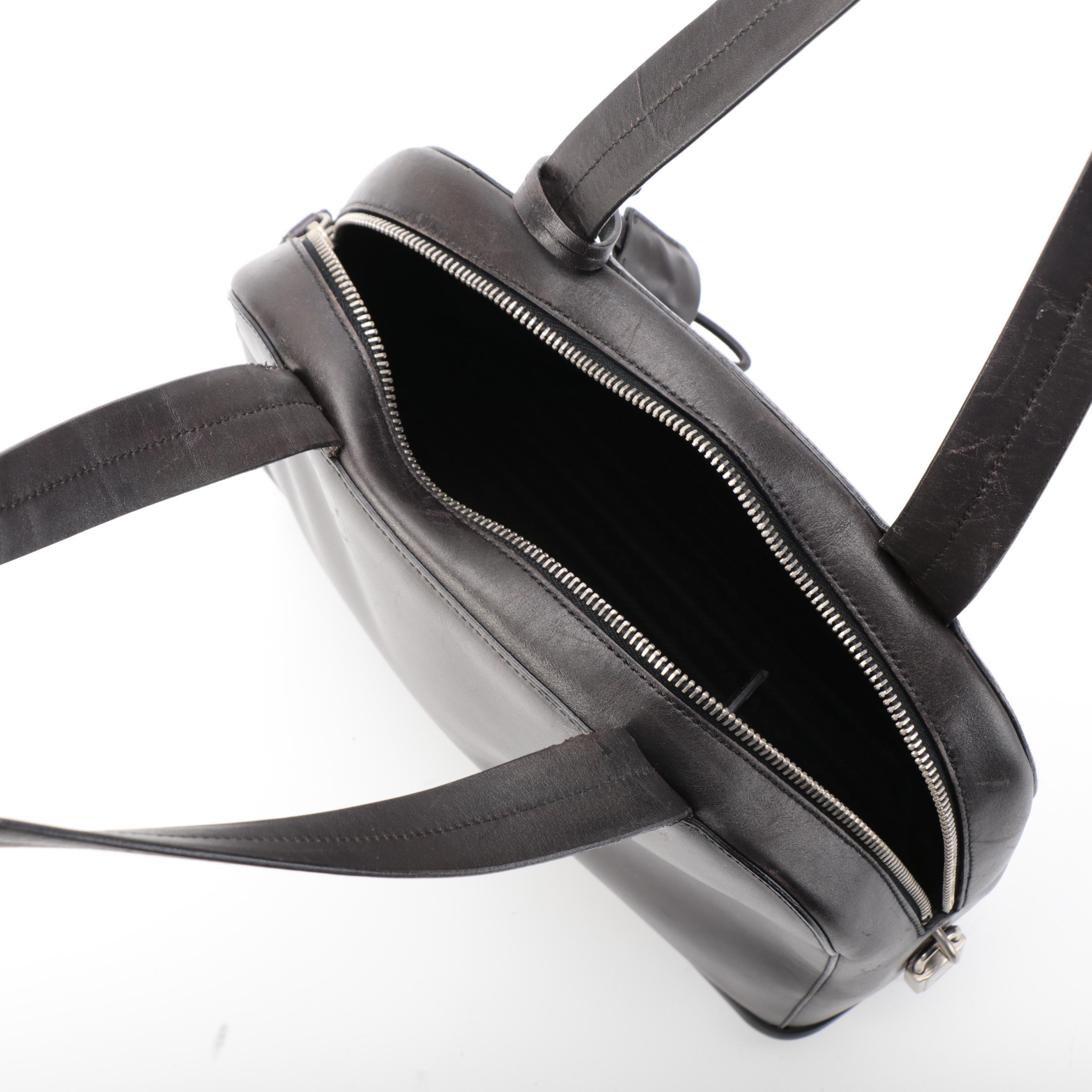 Prada Top Handle Bag in Vitello and Gomma Ebano Leather With Padlock and Key