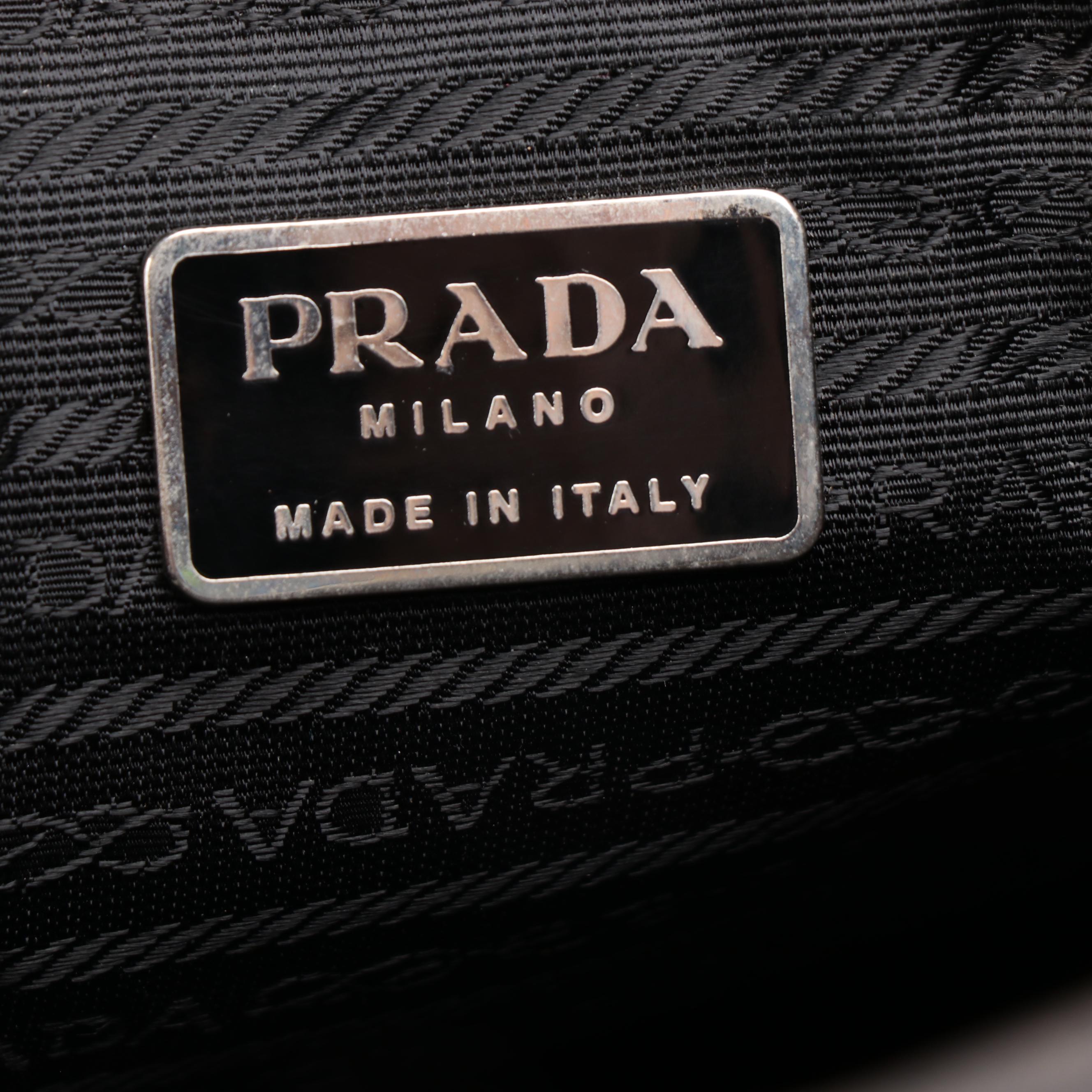 Prada Top Handle Bag in Vitello and Gomma Ebano Leather With Padlock and Key