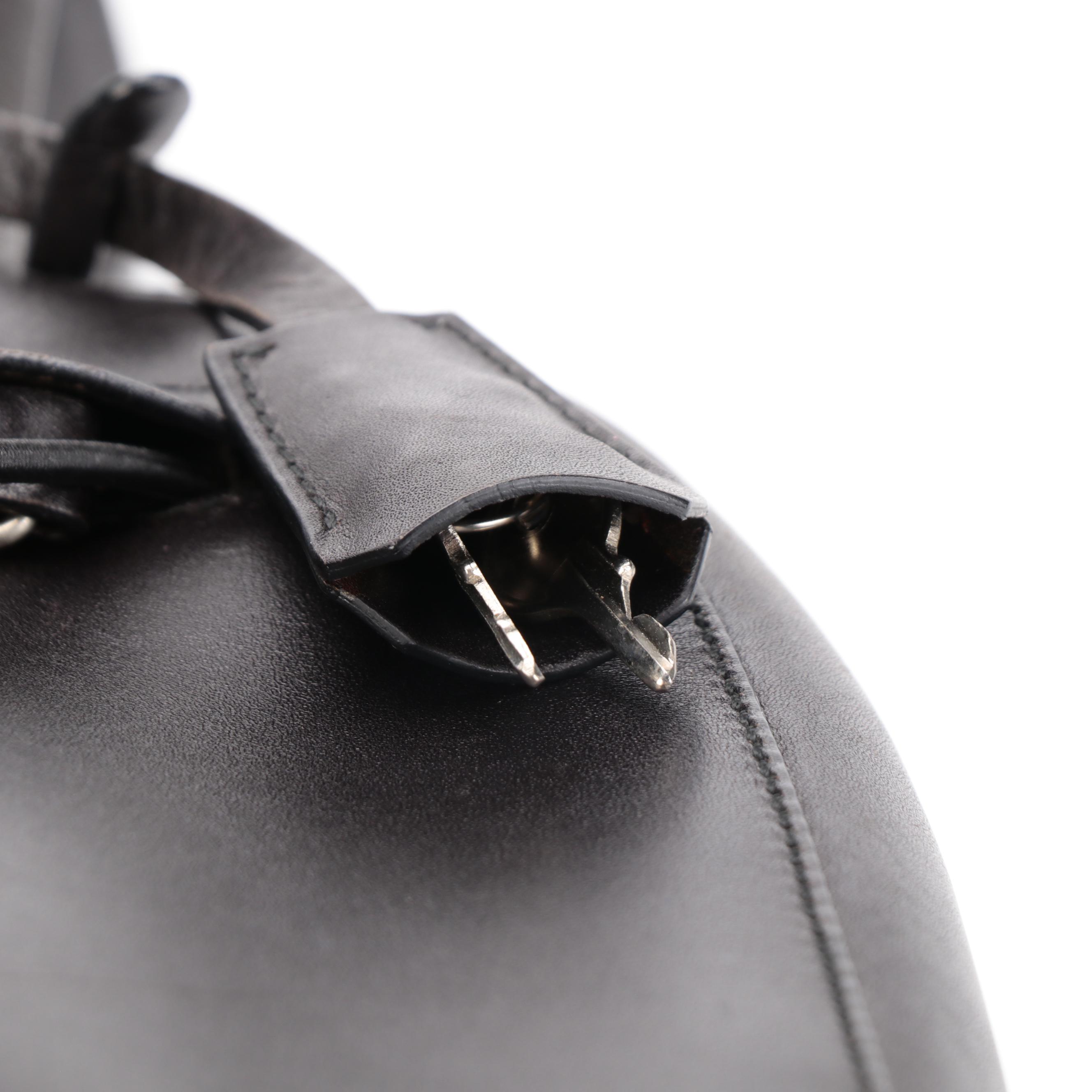 Prada Top Handle Bag in Vitello and Gomma Ebano Leather With Padlock and Key