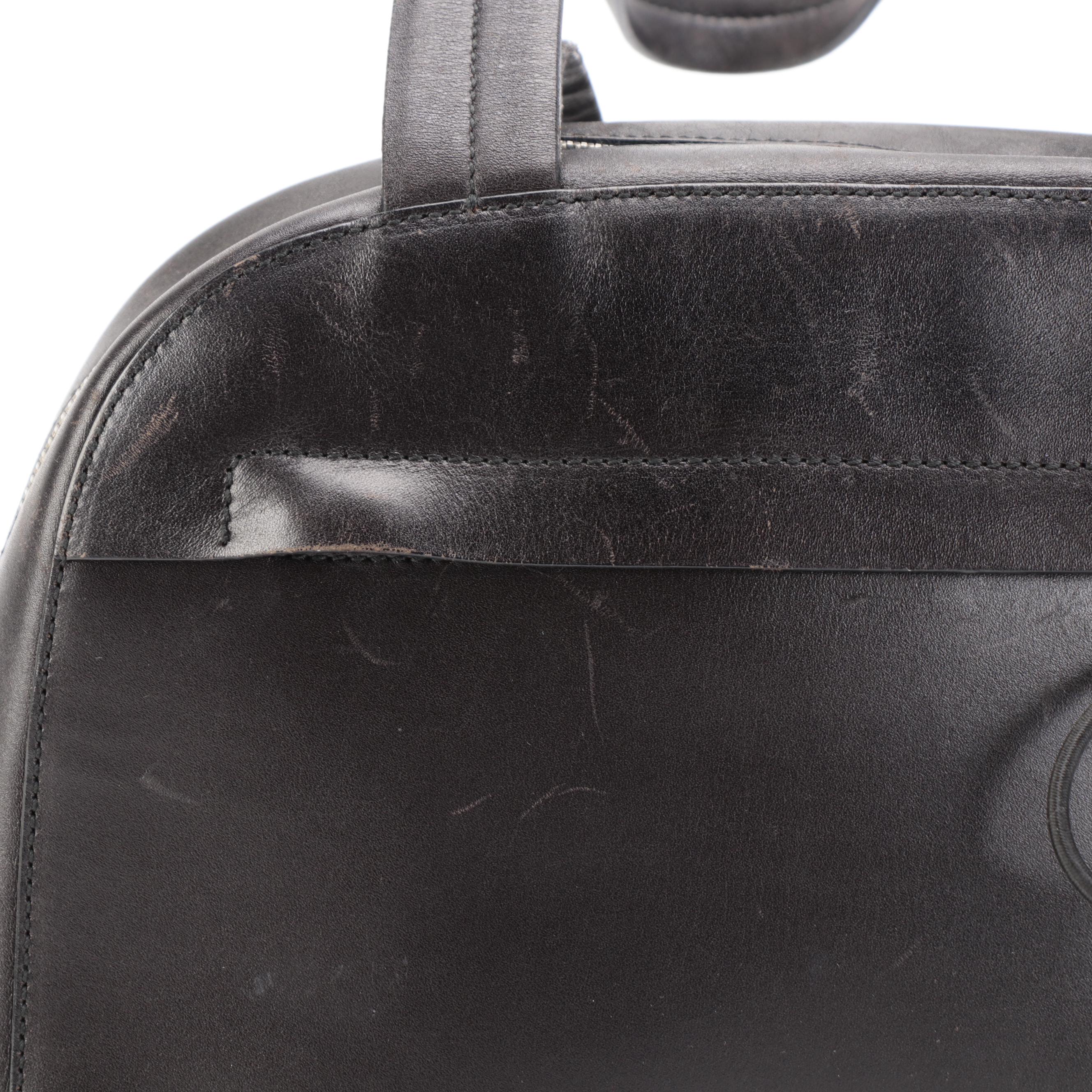 Prada Top Handle Bag in Vitello and Gomma Ebano Leather With Padlock and Key