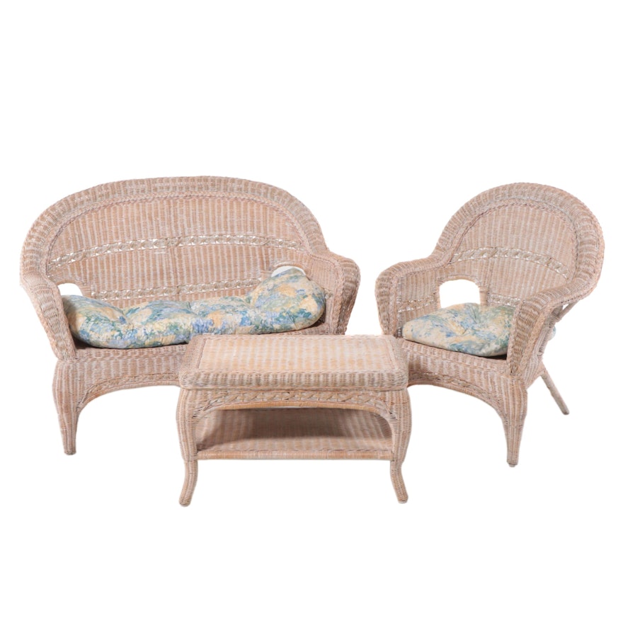 Whitewashed Wicker Patio Set