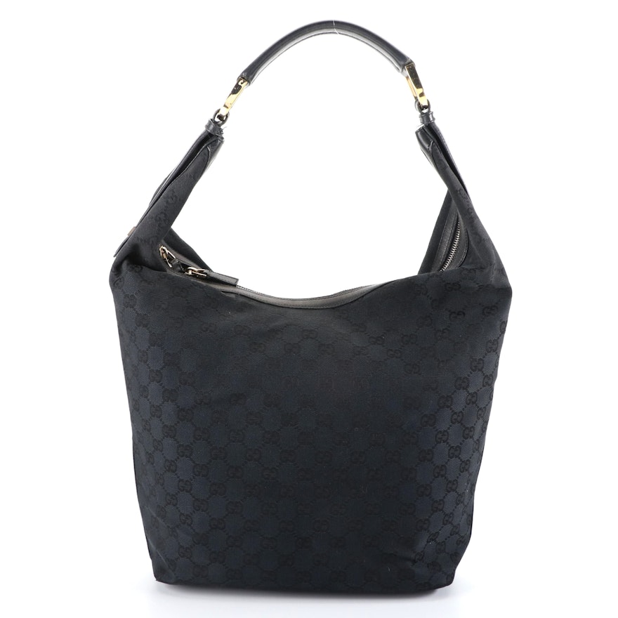 Gucci Hobo Shoulder Bag in Black GG Canvas and Leather