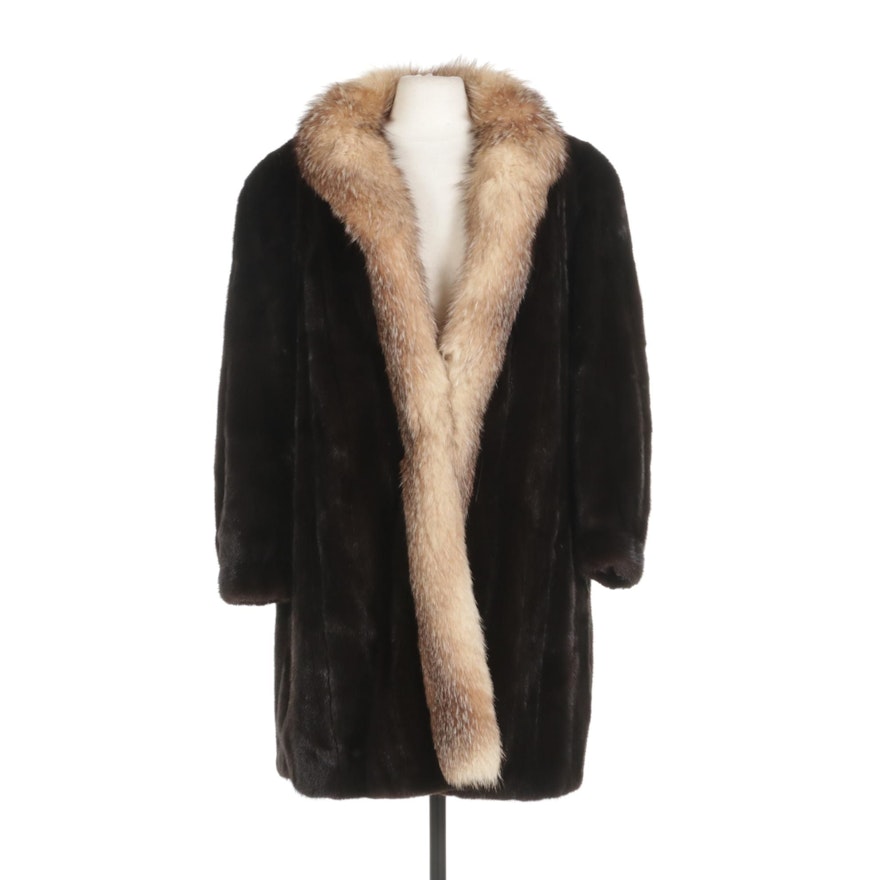 Mahogany Mink Fur Coat With Crystal Fox Fur Trim