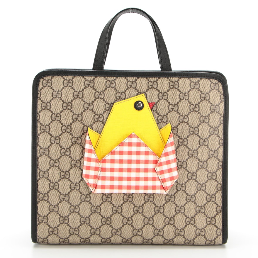 Children's Gucci Tote Bag with Chick Appliqué in GG Supreme Canvas and Leather