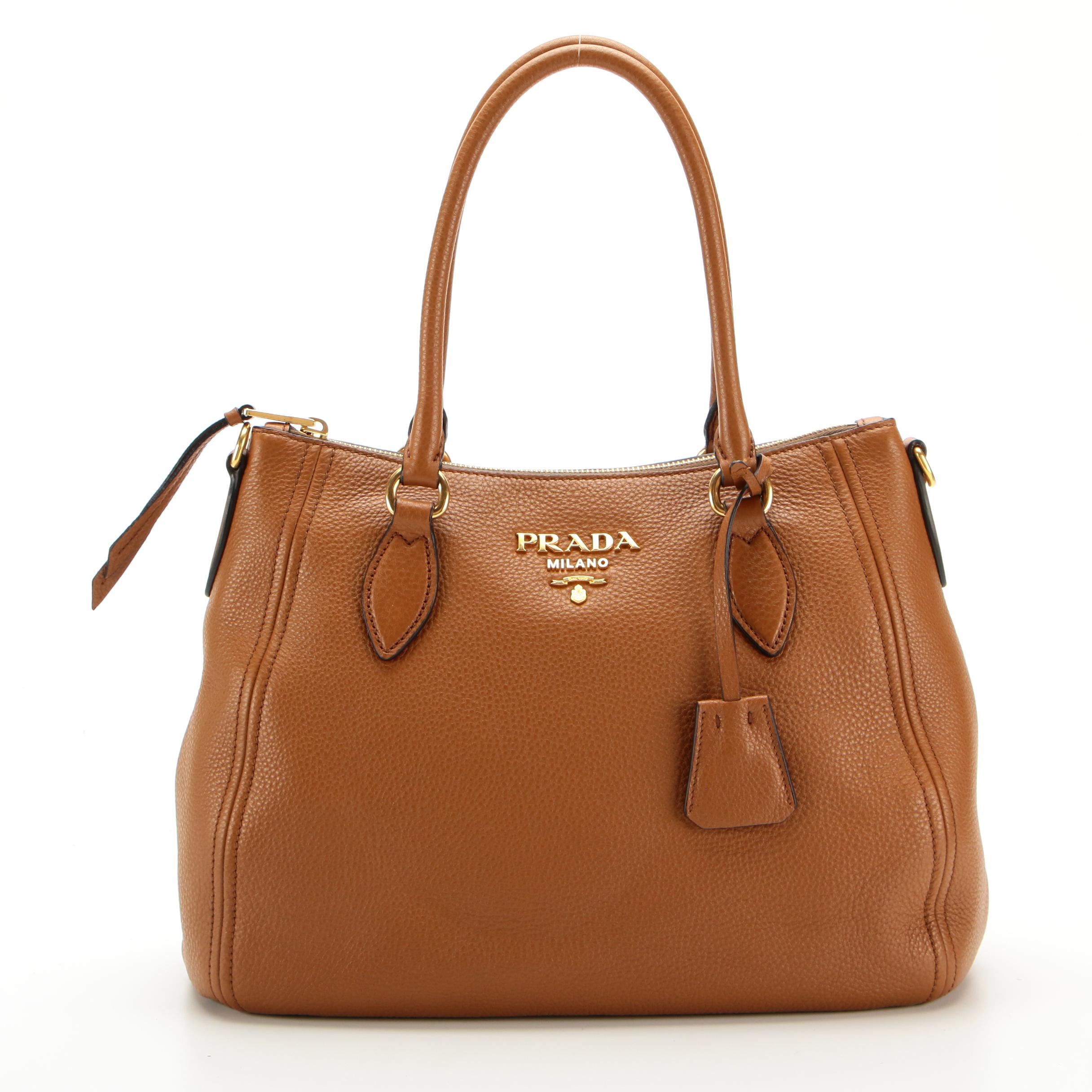 Prada Convertible Zip Bag in Cannella Vitello Phenix Leather