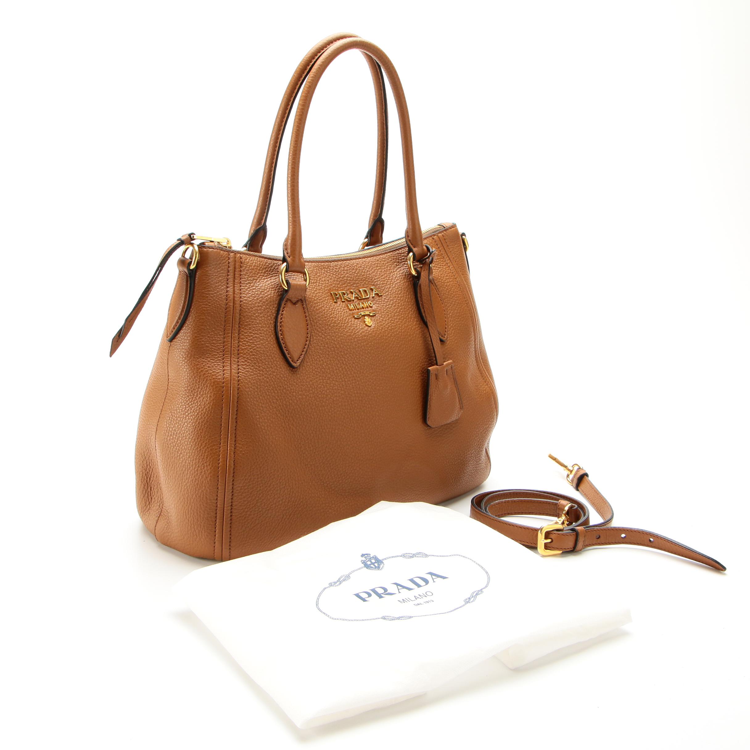 Prada Convertible Zip Bag in Cannella Vitello Phenix Leather