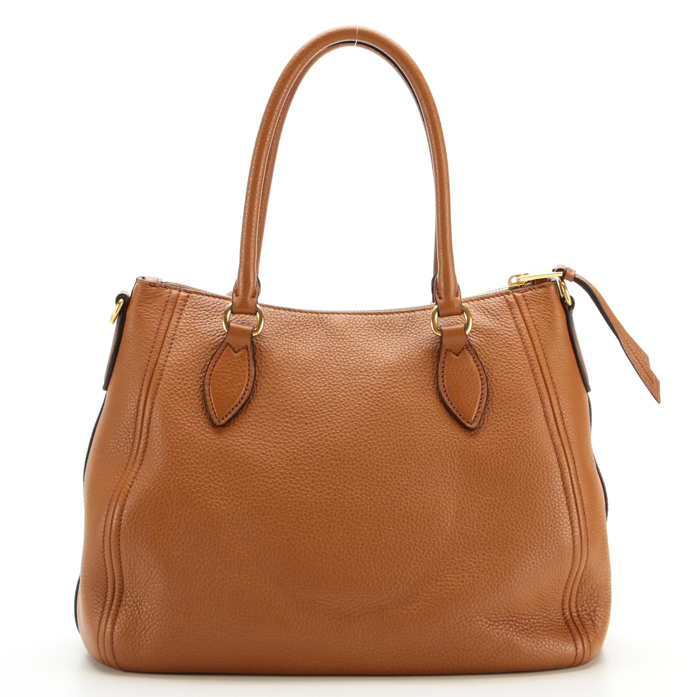 Prada Convertible Zip Bag in Cannella Vitello Phenix Leather