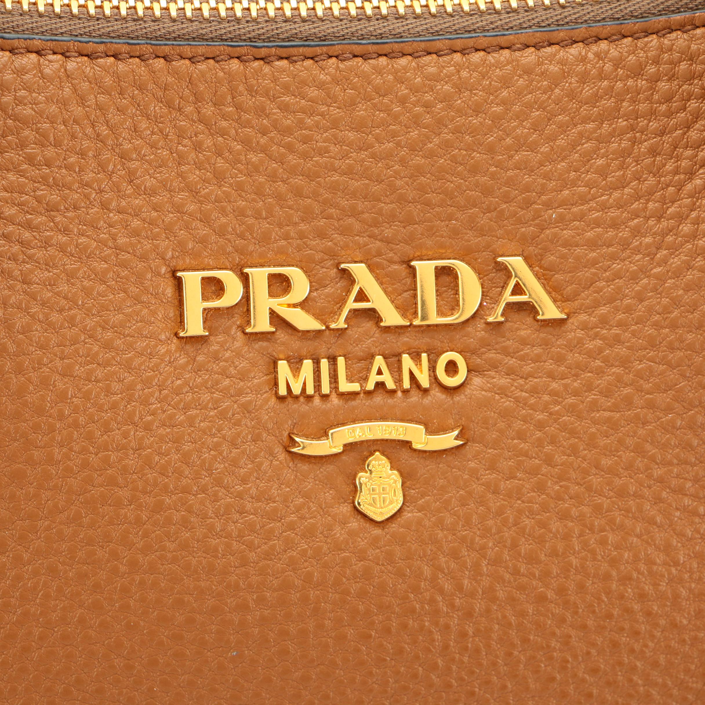 Prada Convertible Zip Bag in Cannella Vitello Phenix Leather
