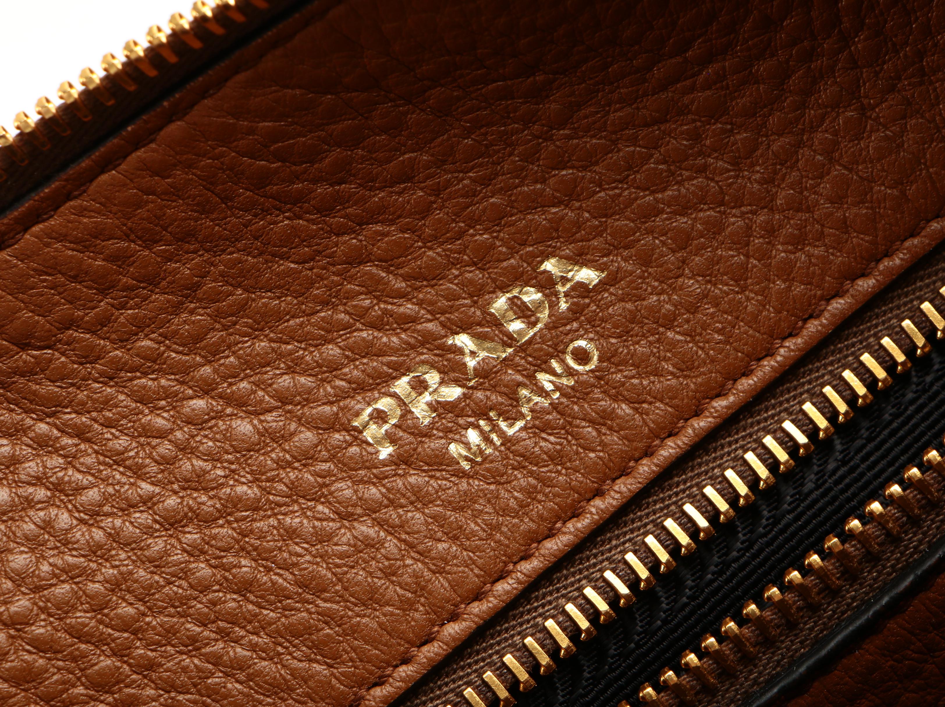 Prada Convertible Zip Bag in Cannella Vitello Phenix Leather