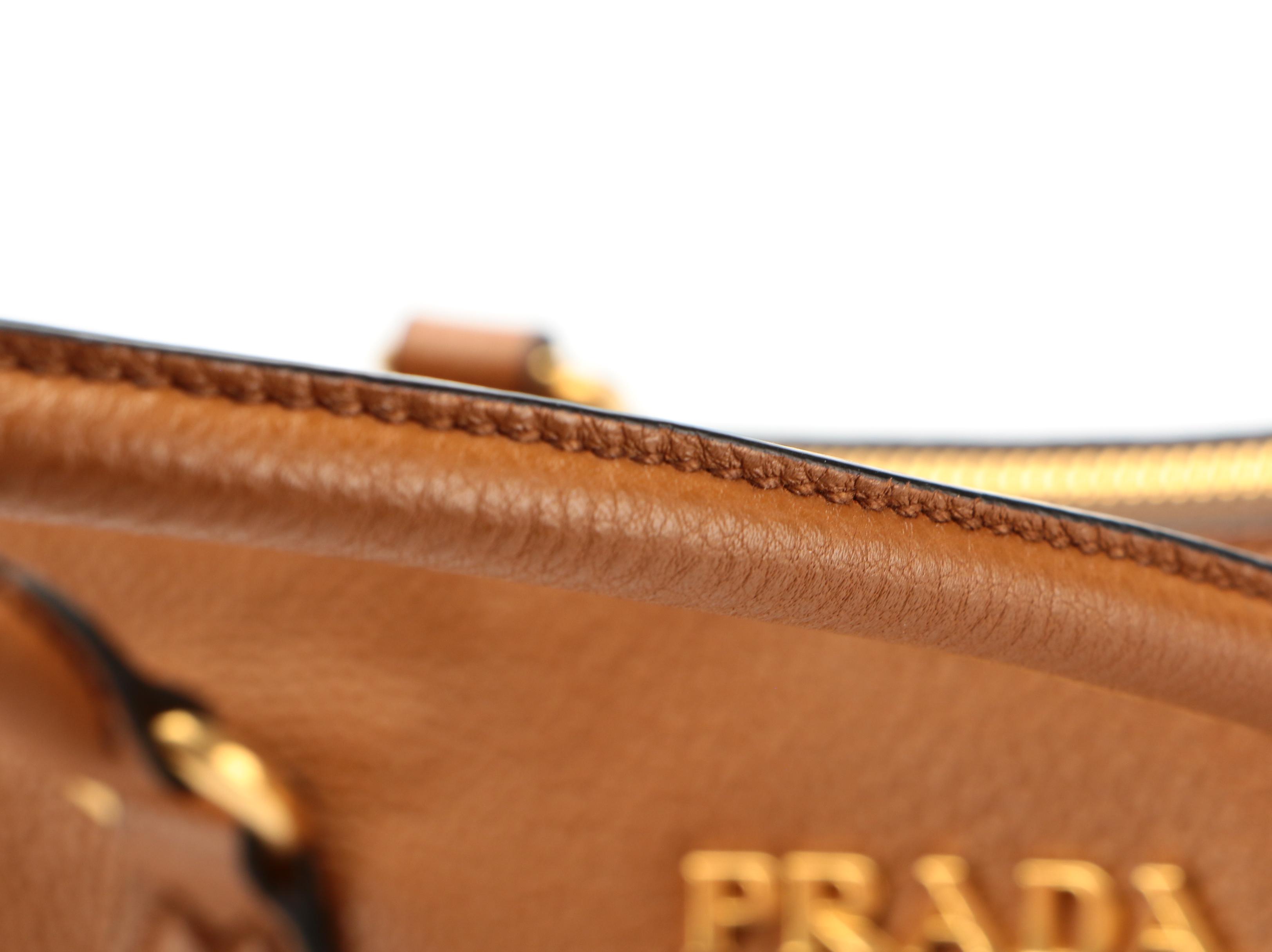 Prada Convertible Zip Bag in Cannella Vitello Phenix Leather