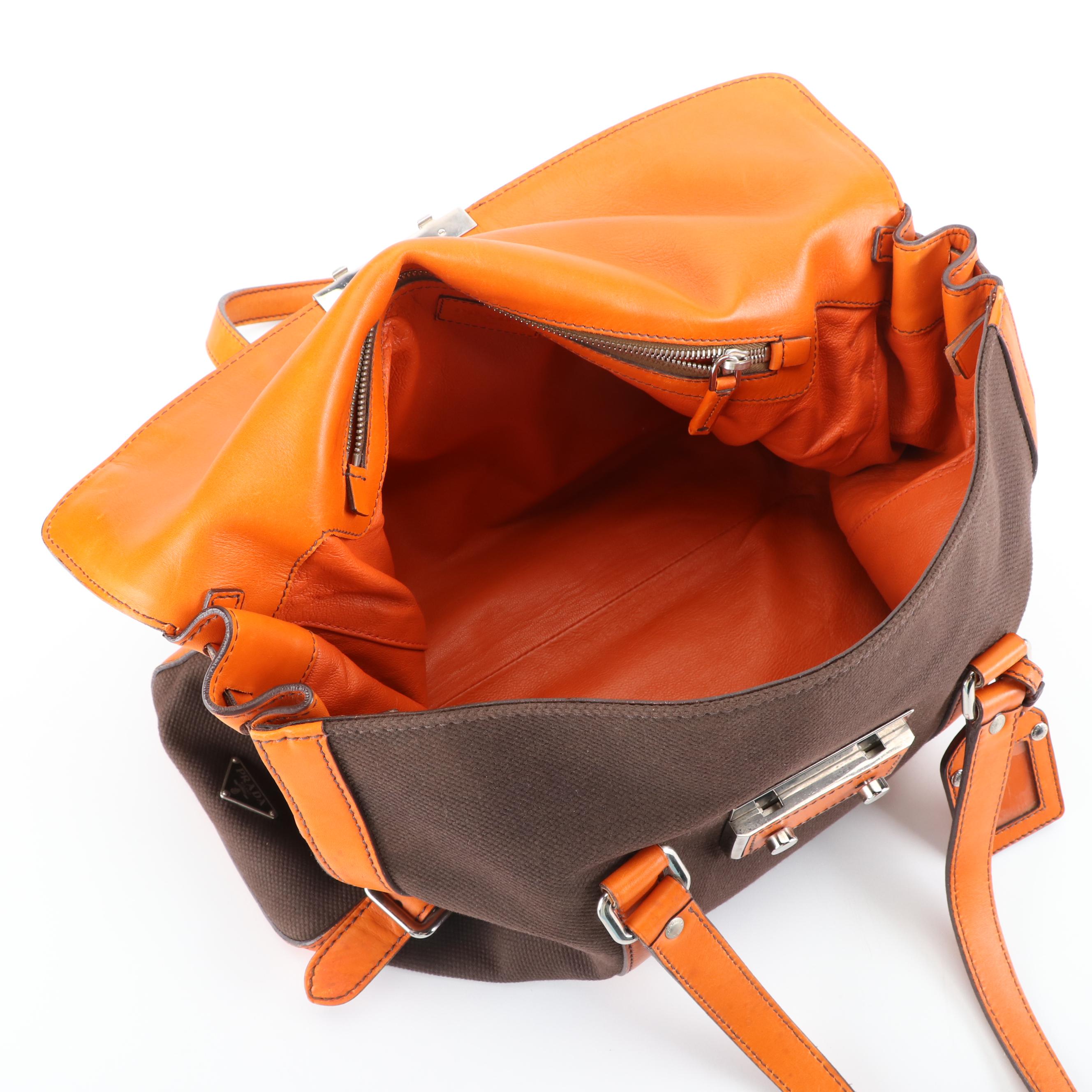 Prada Tote Bag with Flap Closure in Canvas with Leather Trim