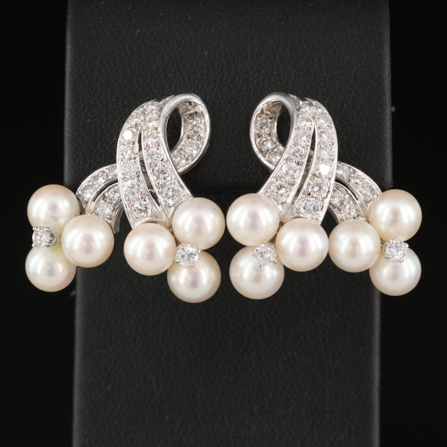 14K 1.52 CTW Diamond and Pearl Earrings