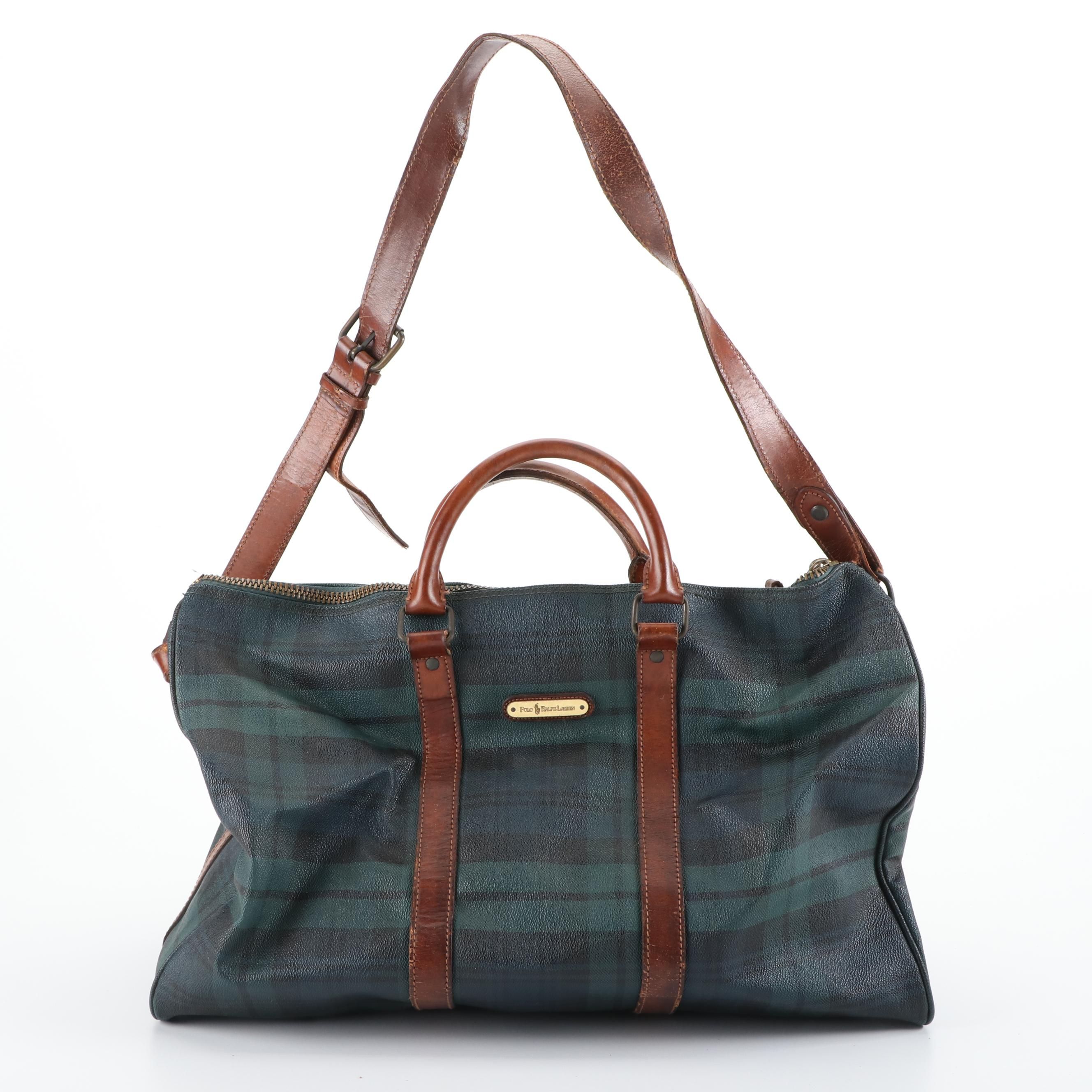 Polo Ralph Lauren Duffel Bag in Blackwatch Plaid Coated Canvas with Leather Trim