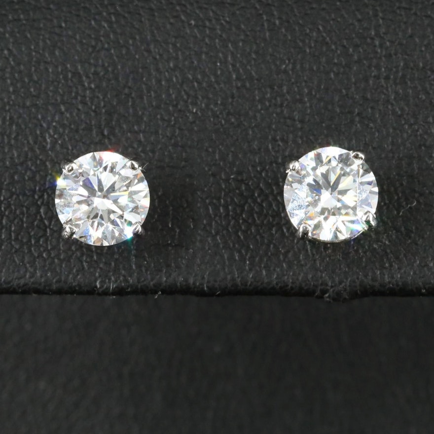 Platinum 2.45 CTW Diamond Stud Earrings with IGI Reports