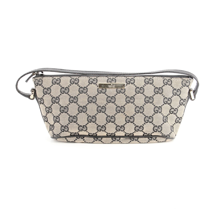 Gucci Boat Pochette in GG Canvas with Black Leather Trim