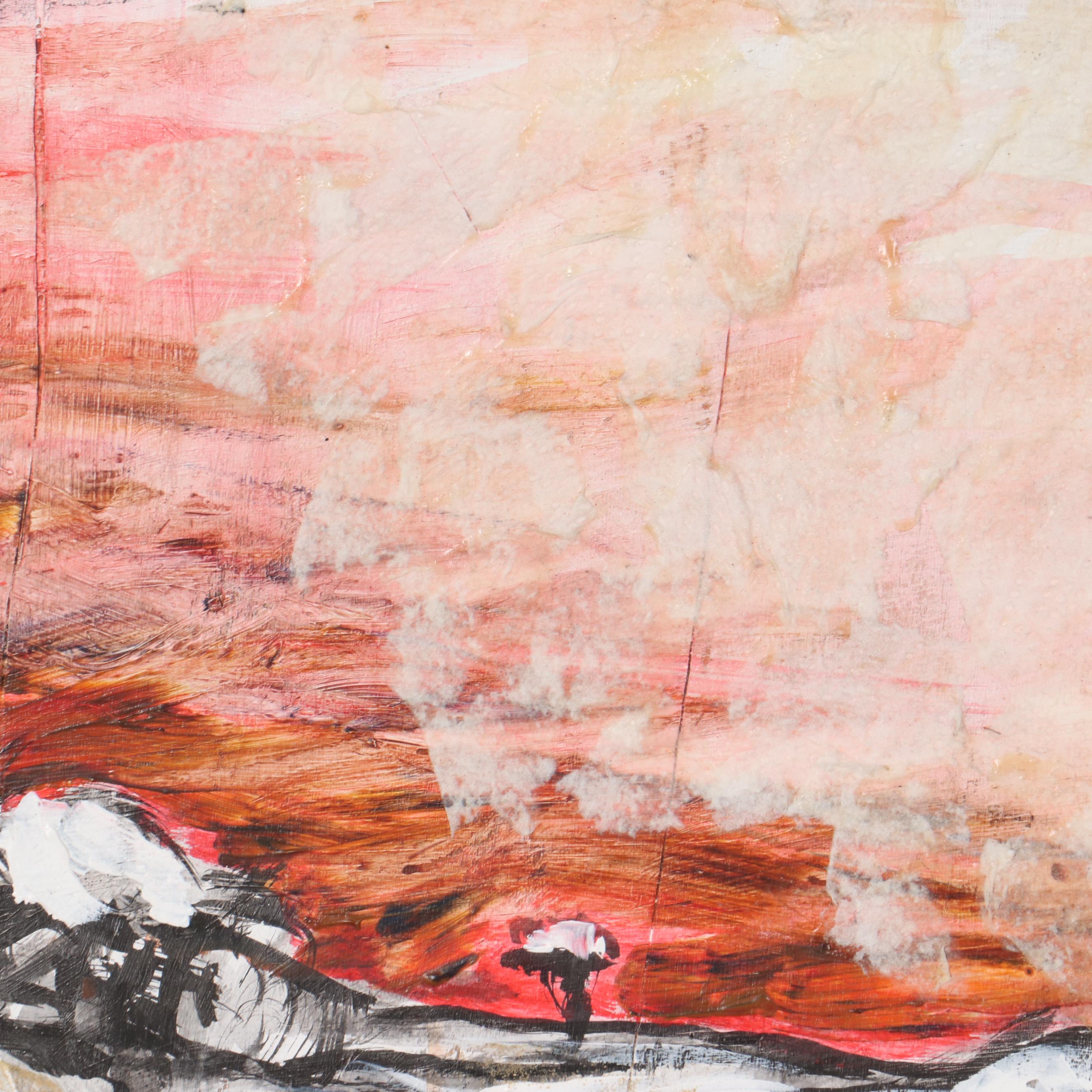 Jeremiah Caudill Acrylic And Collage Painting "Blood Sky," 2009