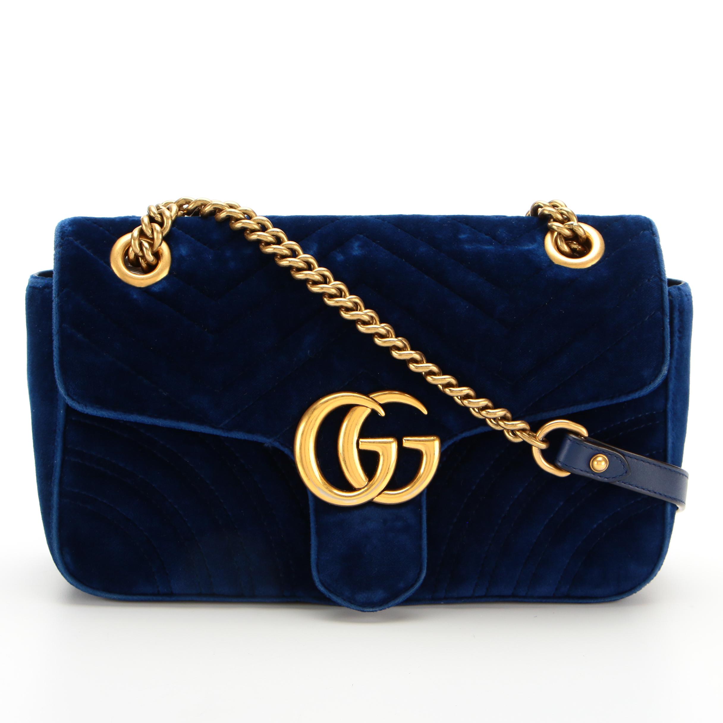 Gucci GG Marmont Shoulder Bag in Cobalt Blue Matelassé Velvet