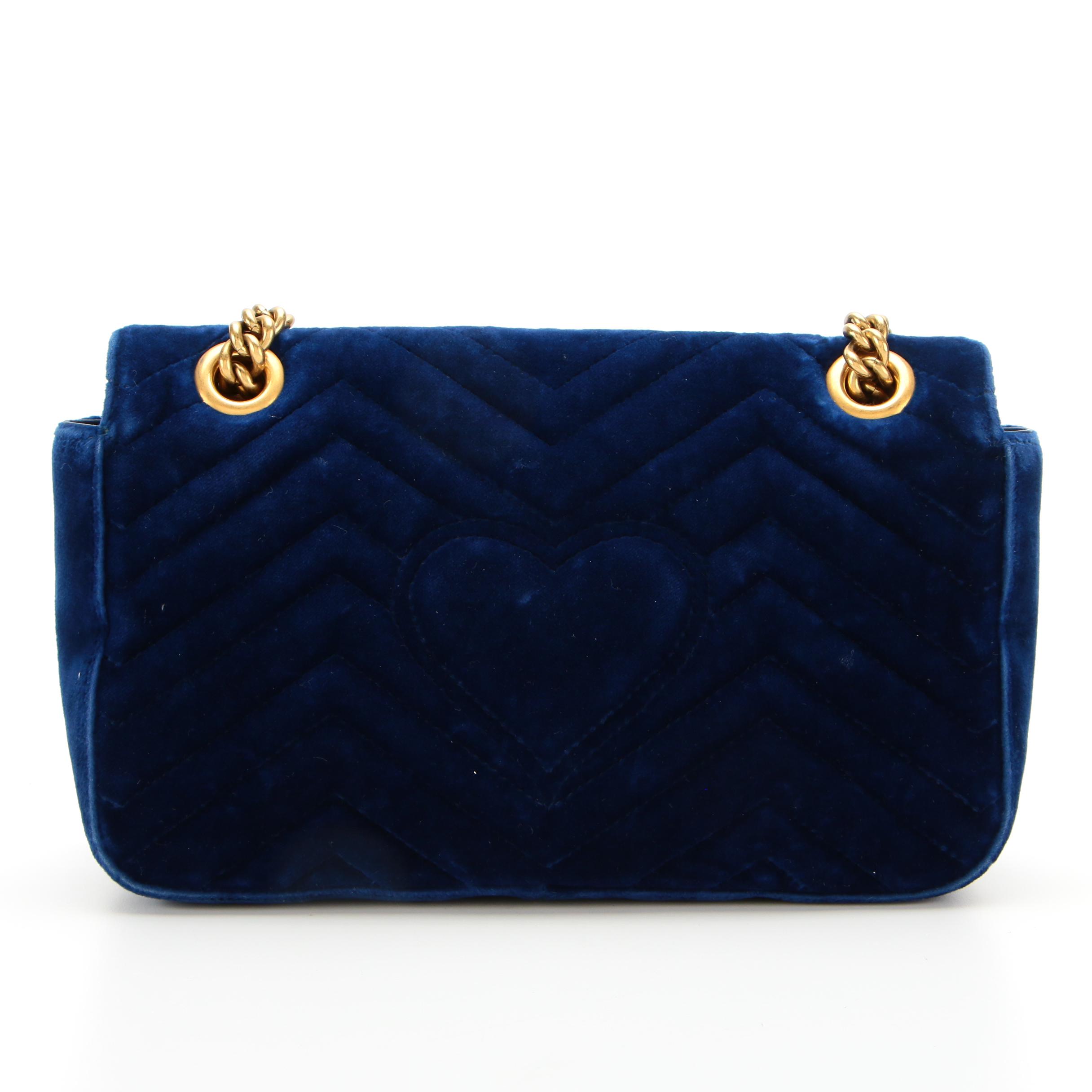 Gucci GG Marmont Shoulder Bag in Cobalt Blue Matelassé Velvet
