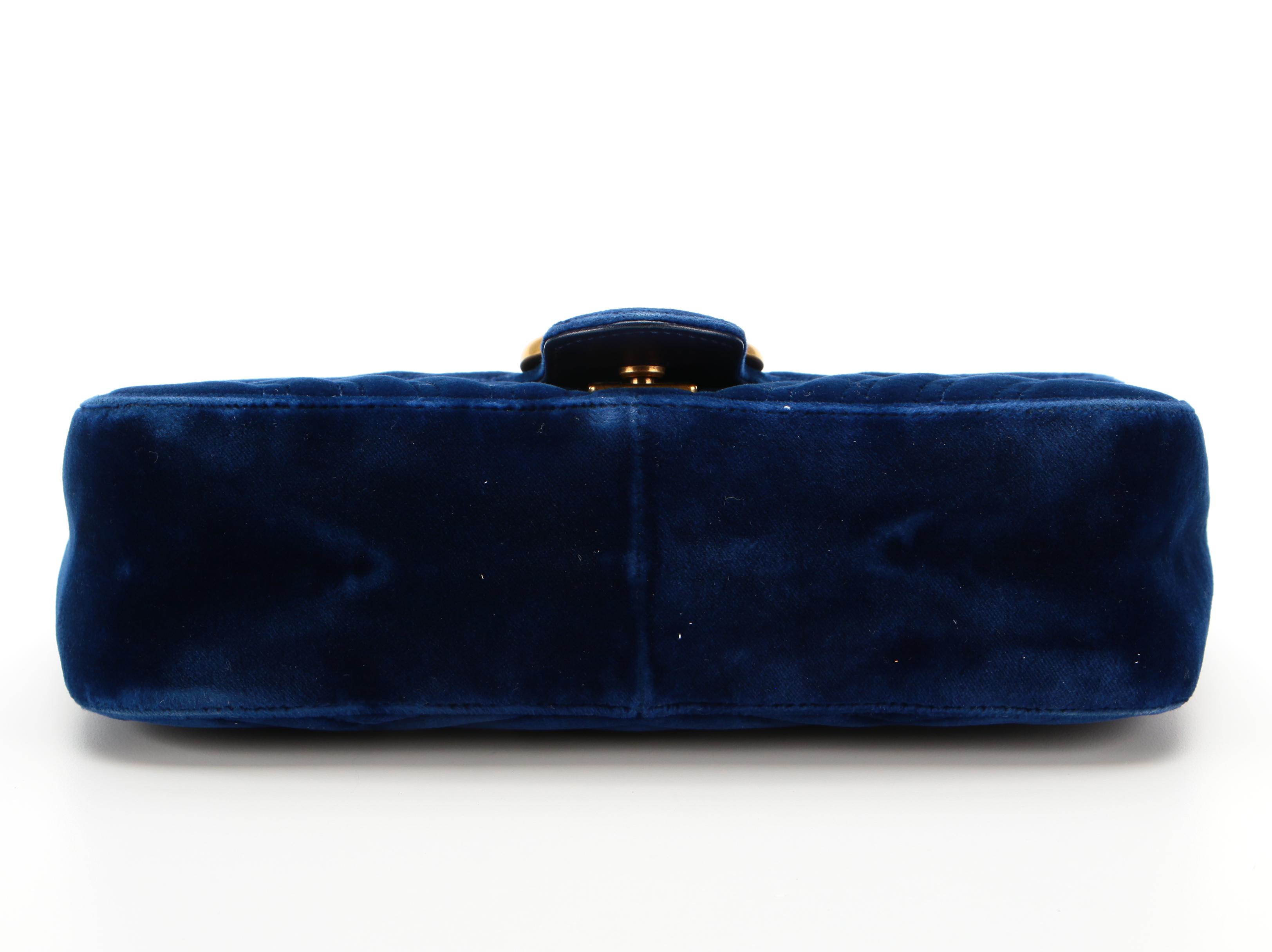 Gucci GG Marmont Shoulder Bag in Cobalt Blue Matelassé Velvet
