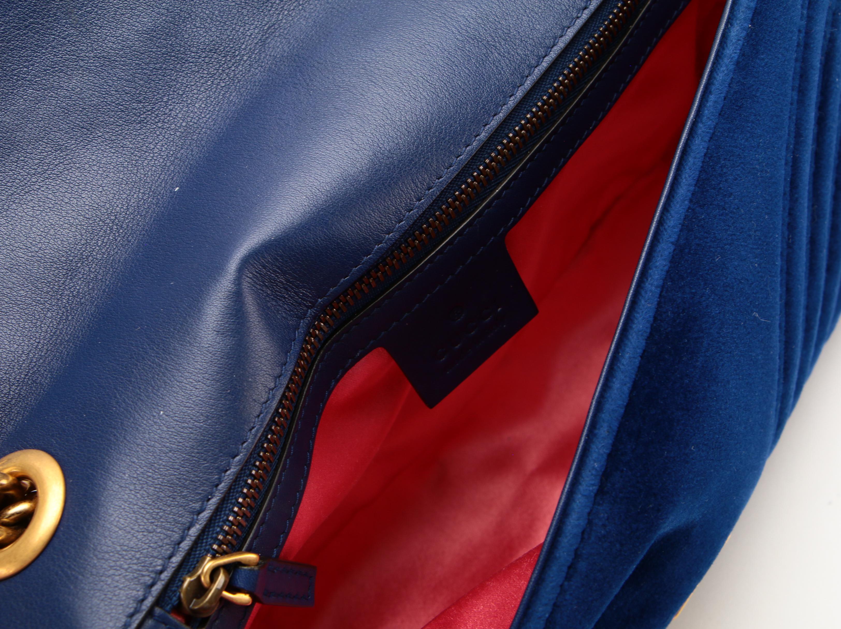 Gucci GG Marmont Shoulder Bag in Cobalt Blue Matelassé Velvet