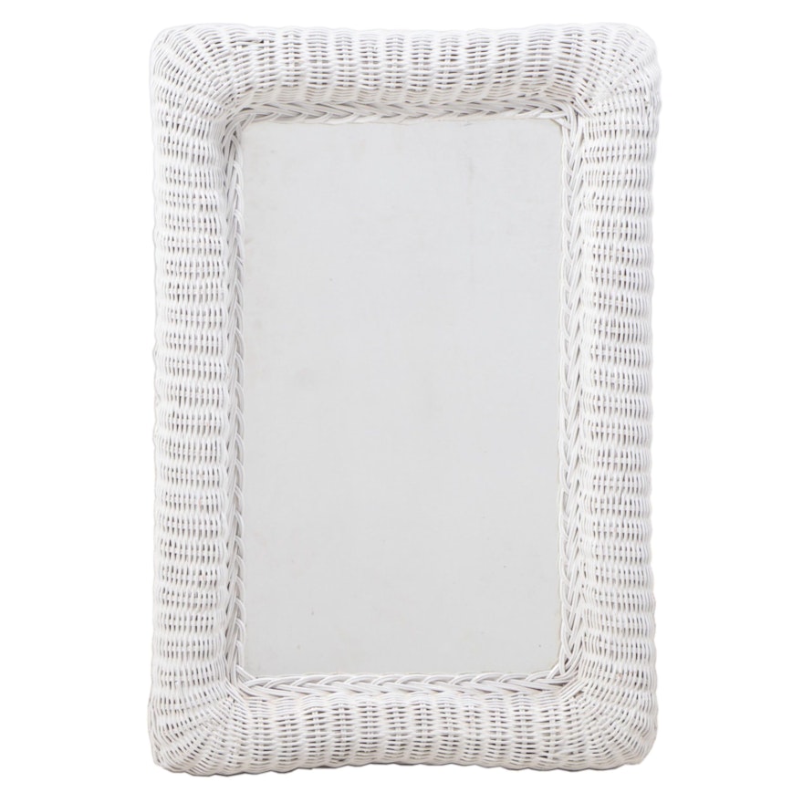 White-Painted Wicker Mirror, Late 20th Century