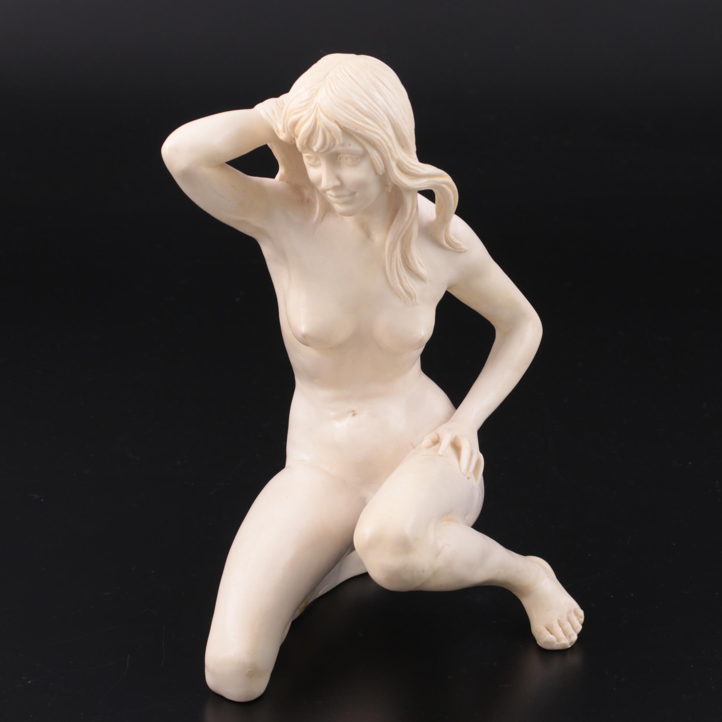 A. Santini Figurative Resin Sculpture of Kneeling Female Nude